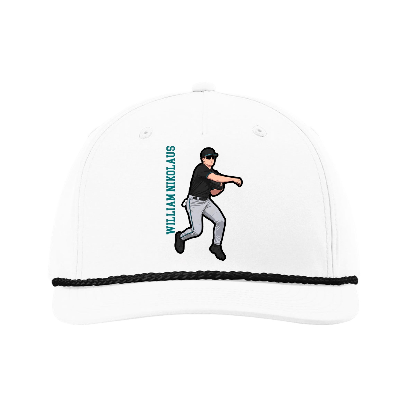 Five-Panel Classic Rope Cap — Name Vertical in White