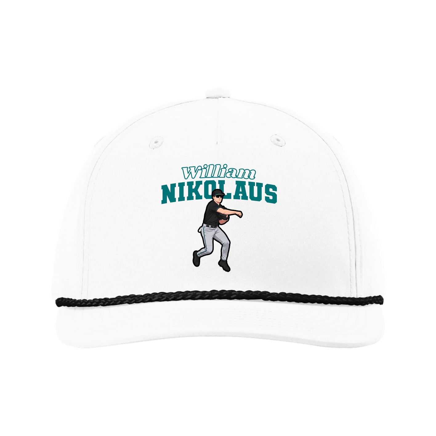 Five-Panel Classic Rope Cap — Name Arch in White