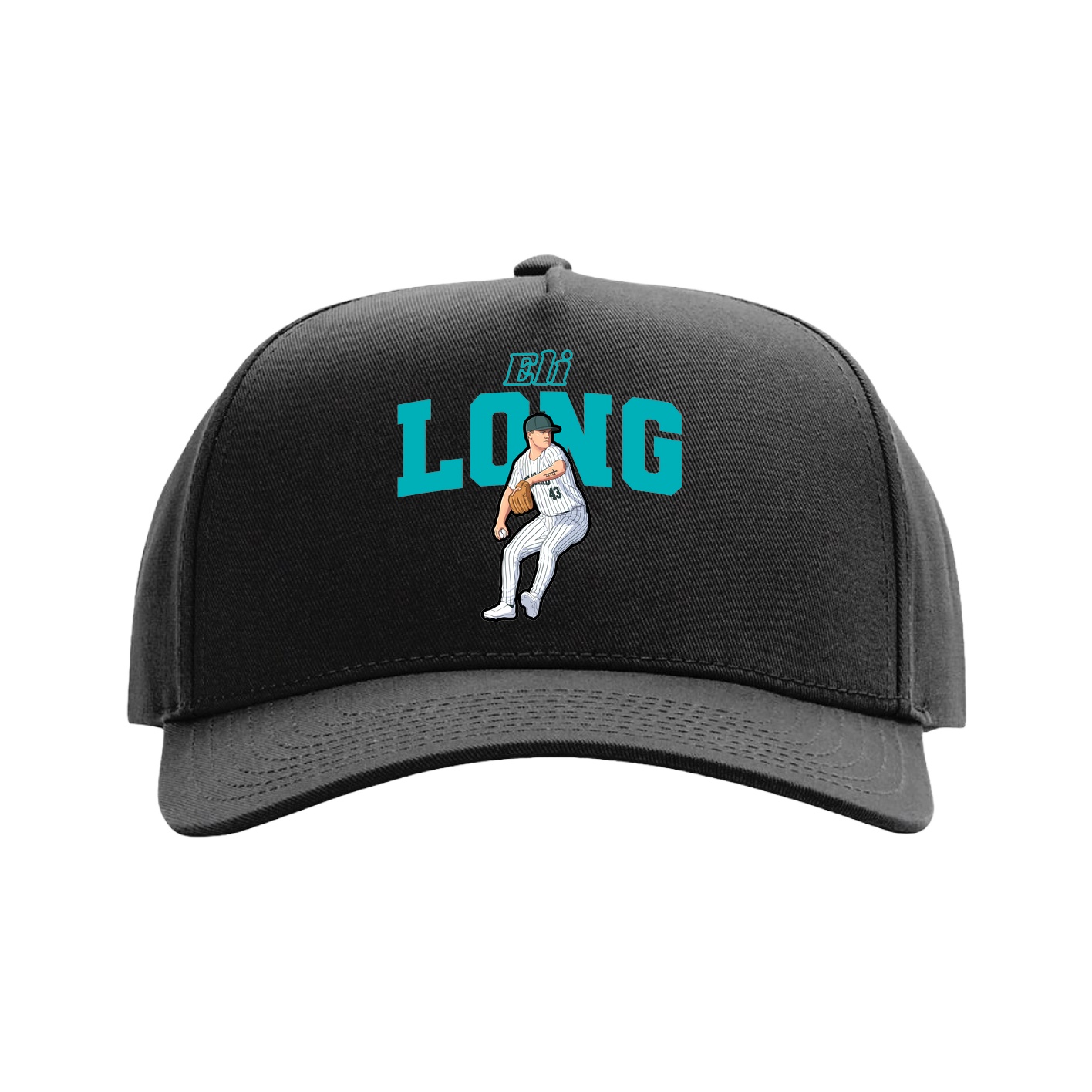 Full Fabric Five-Panel Champ Cap — Name Arch in Black