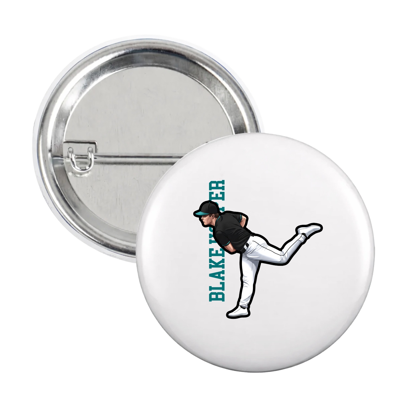 Game Day Button — Name Vertical in White
