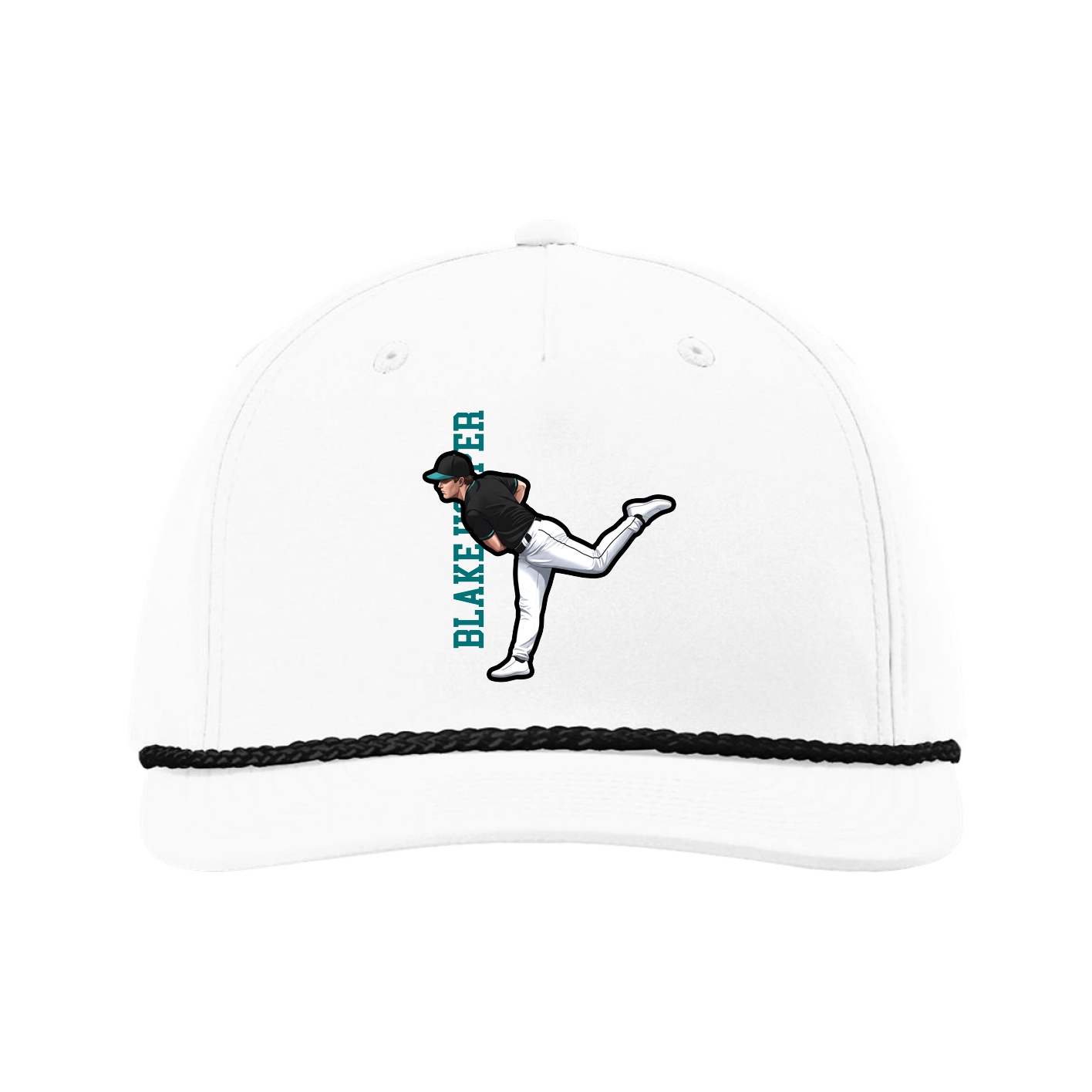 Five-Panel Classic Rope Cap — Name Vertical in White