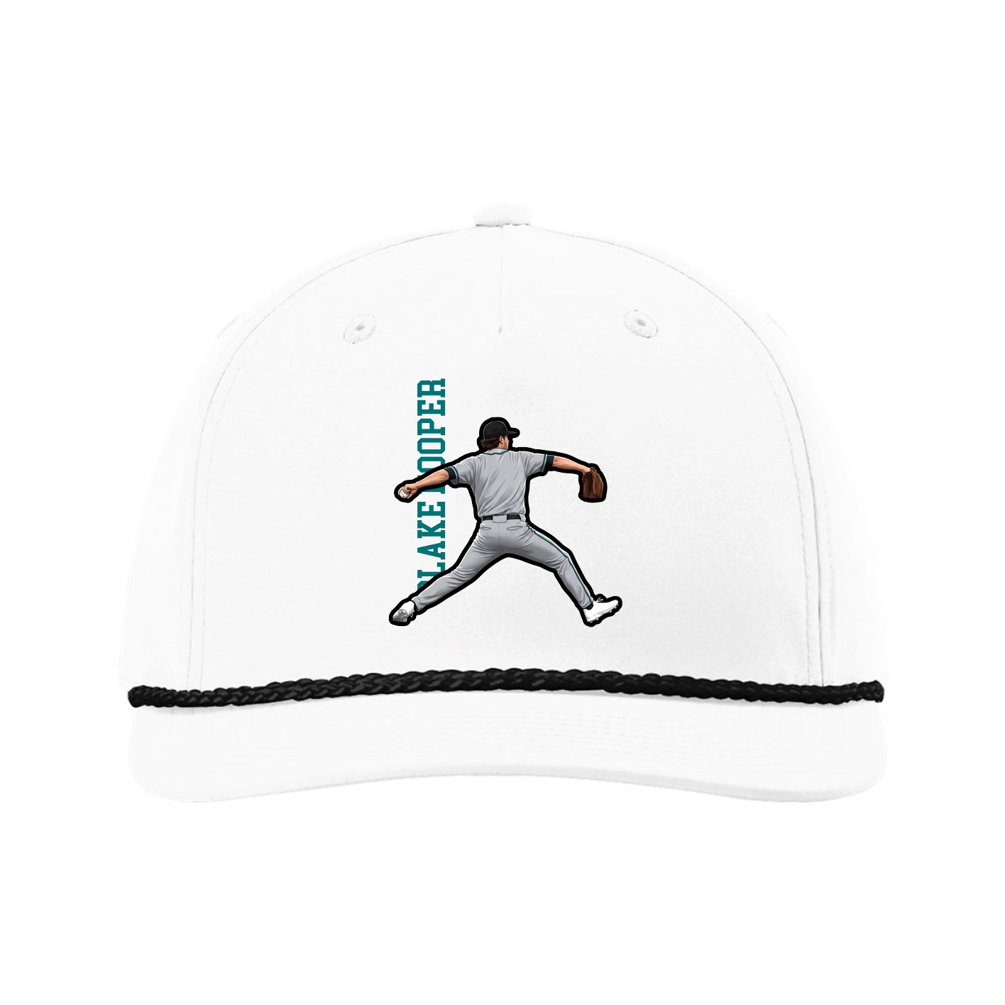 Five-Panel Classic Rope Cap — Name Vertical in White