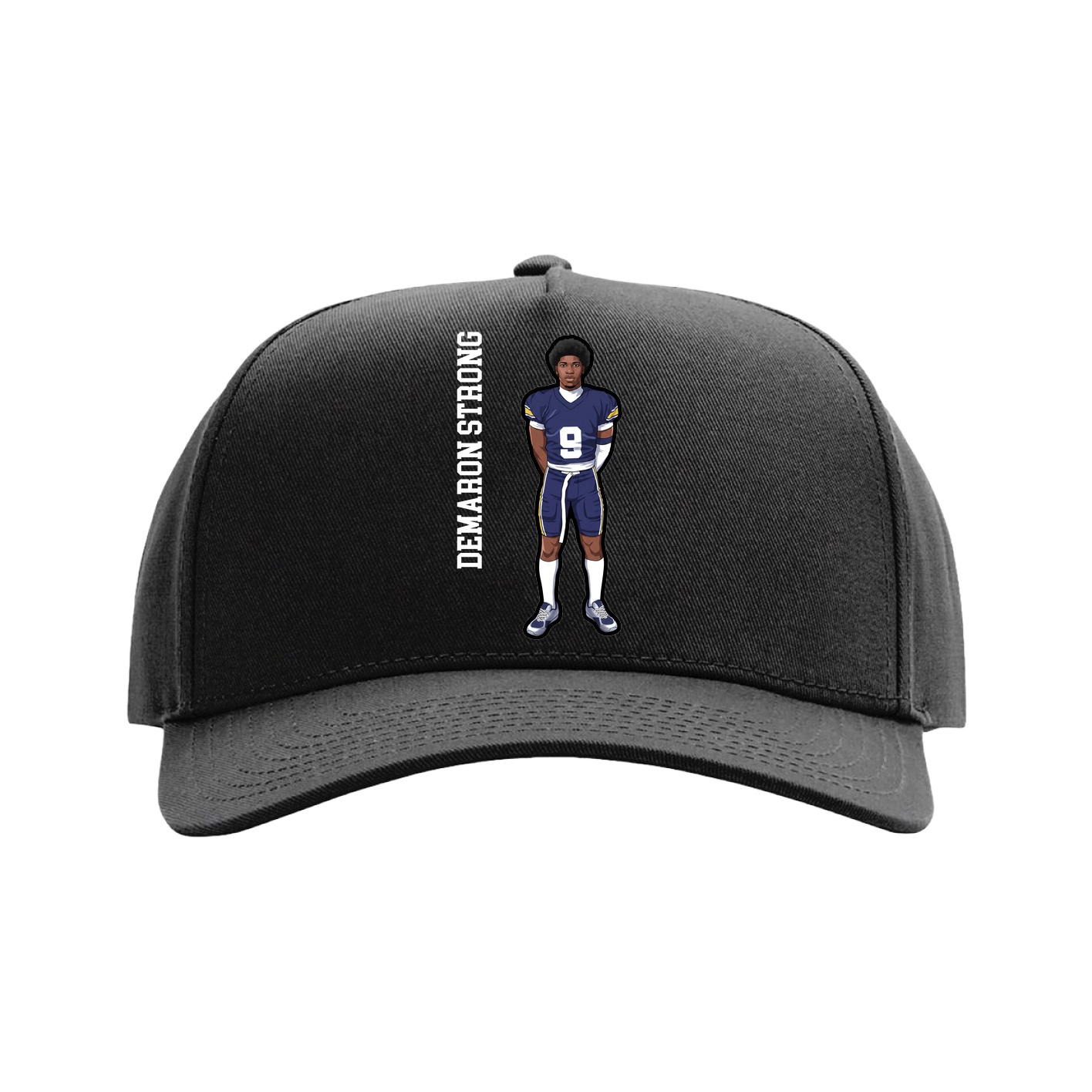 Full Fabric Five-Panel Champ Cap — Name Vertical in Black