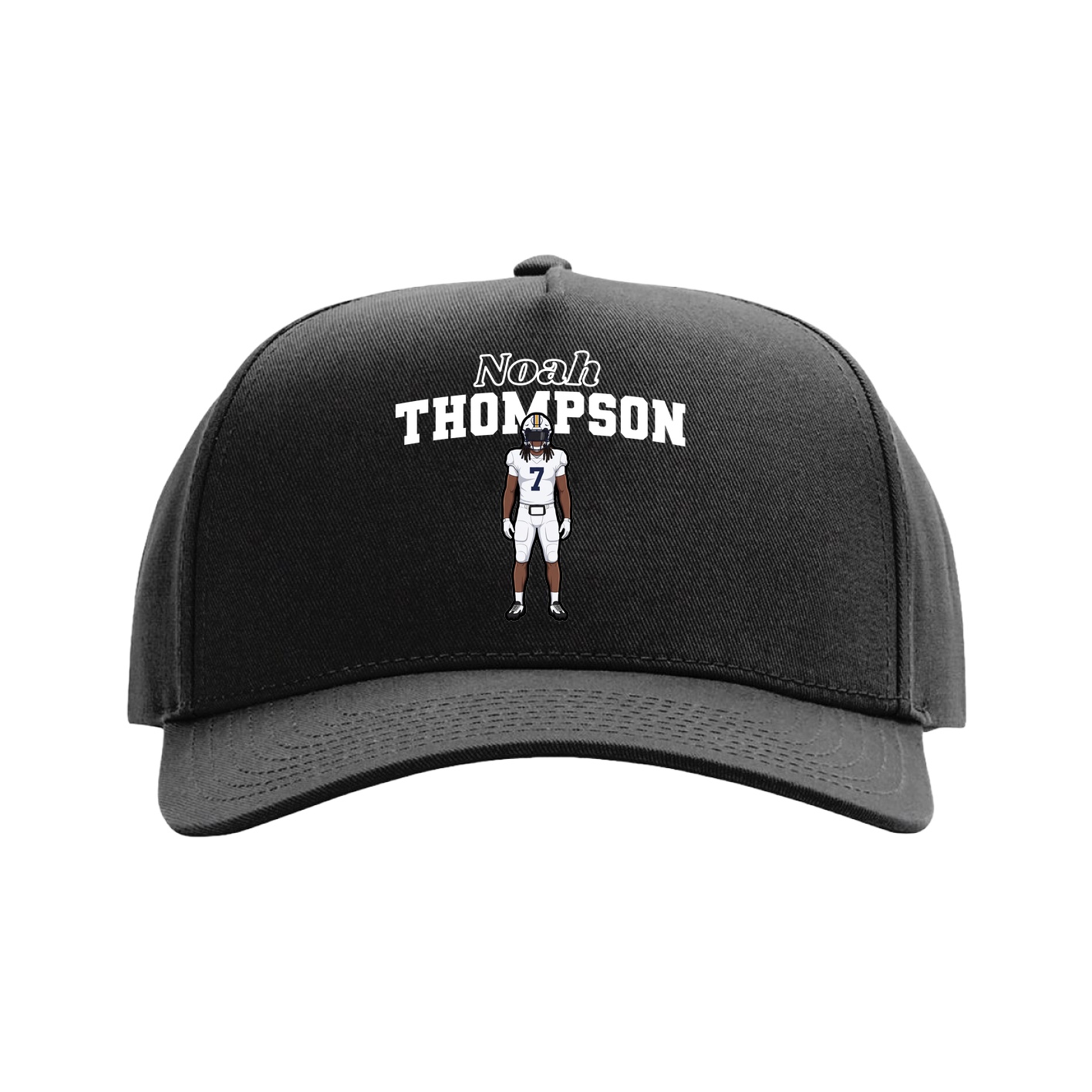 Full Fabric Five-Panel Champ Cap — Name Arch in Black