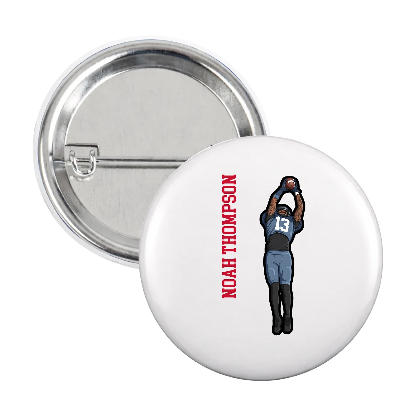 Game Day Button — Name Vertical in White