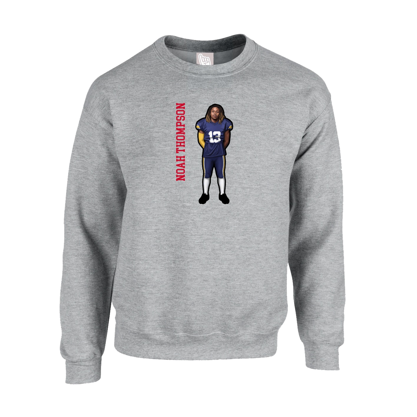 Fleece Crew — Name Vertical in Grey