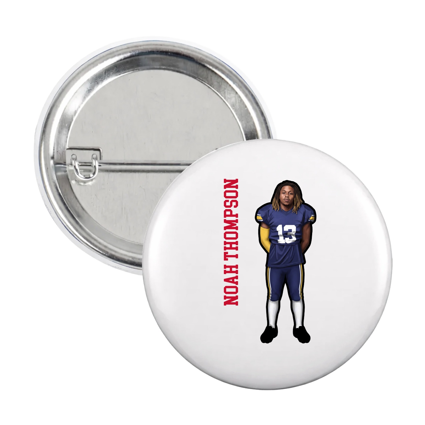 Game Day Button — Name Vertical in White