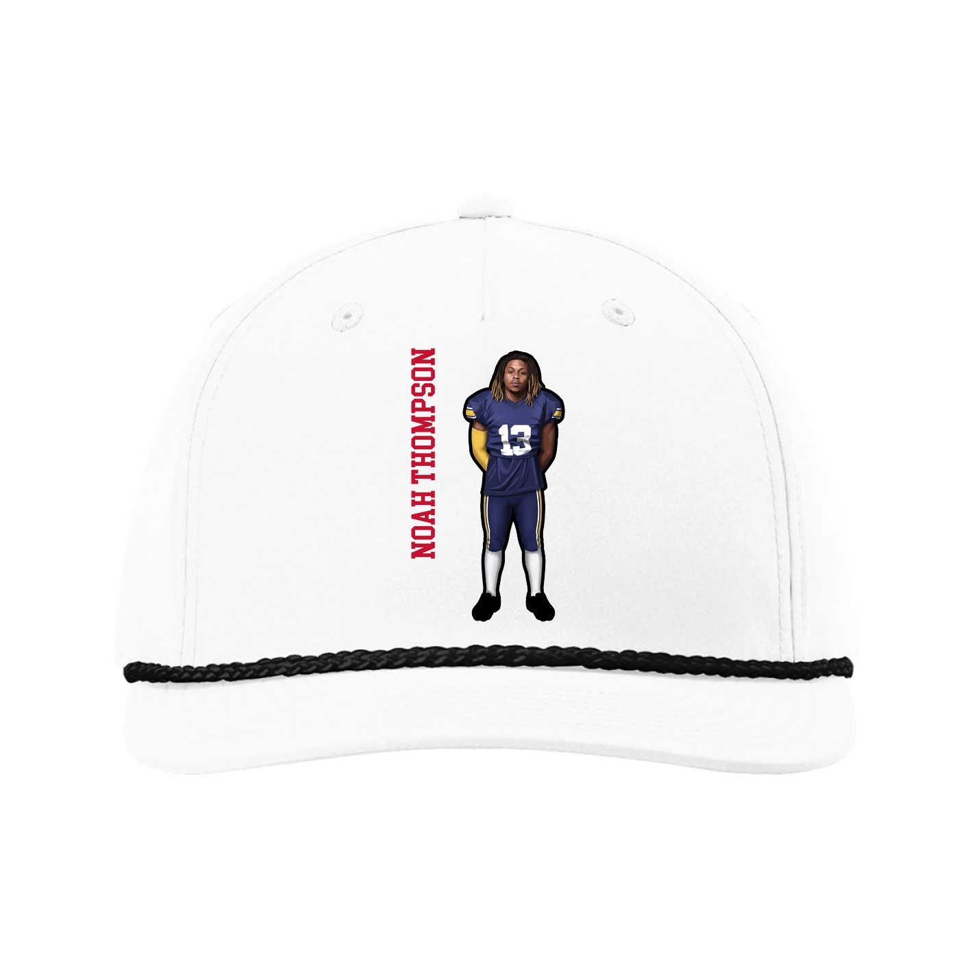 Five-Panel Classic Rope Cap — Name Vertical in White