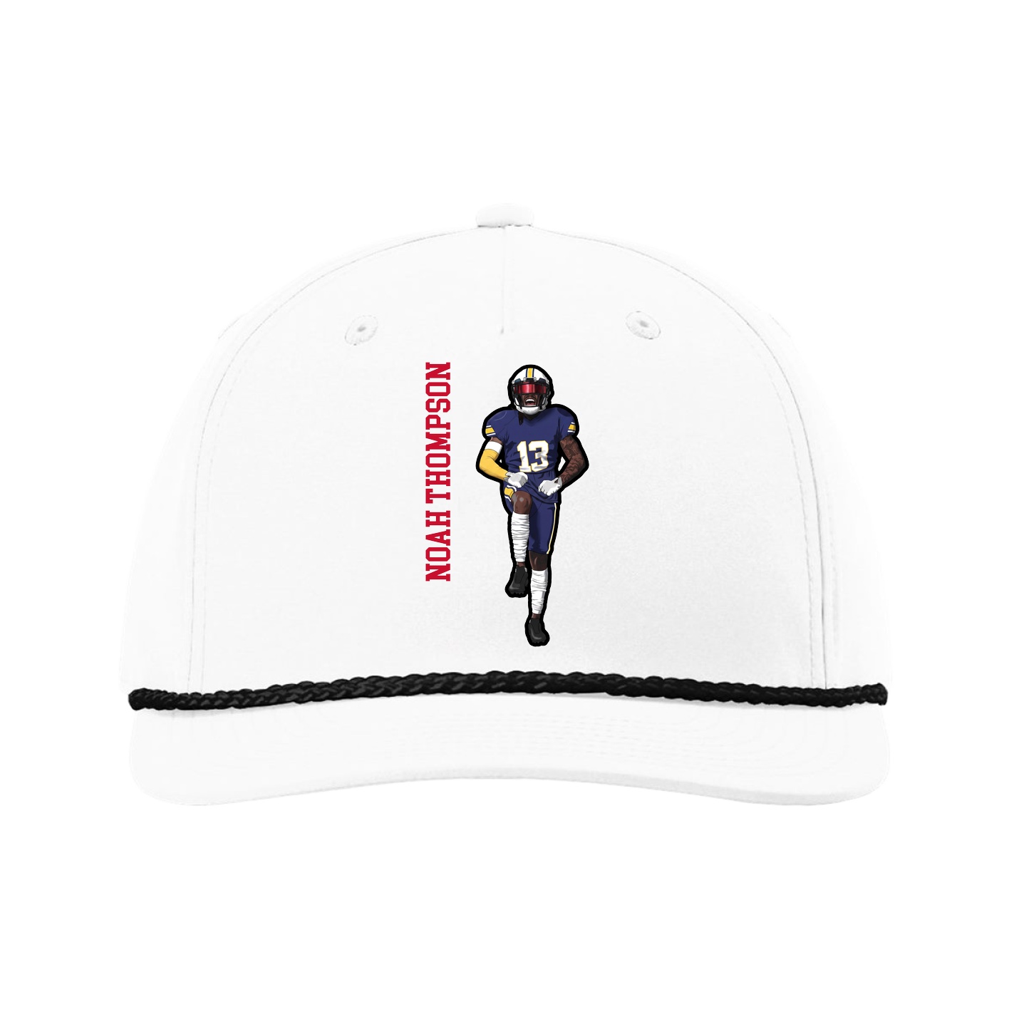Five-Panel Classic Rope Cap — Name Vertical in White