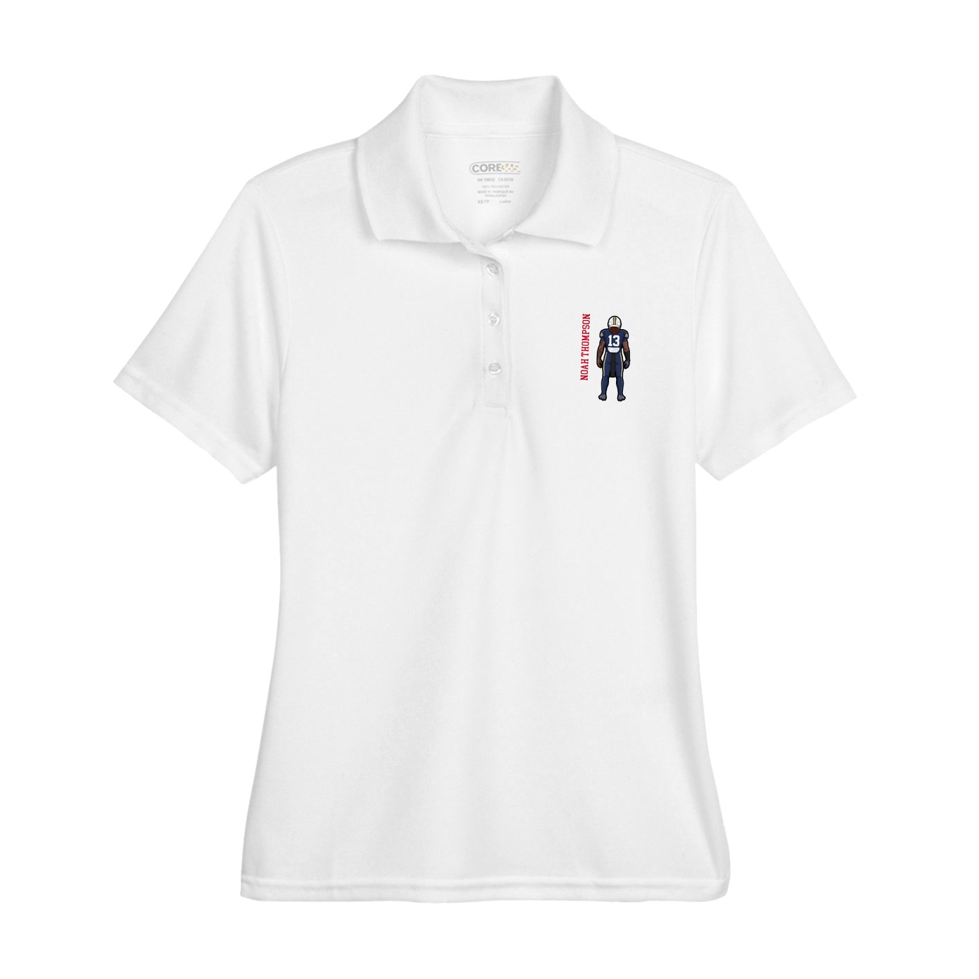 Womens Performance Polo — Name Vertical in White