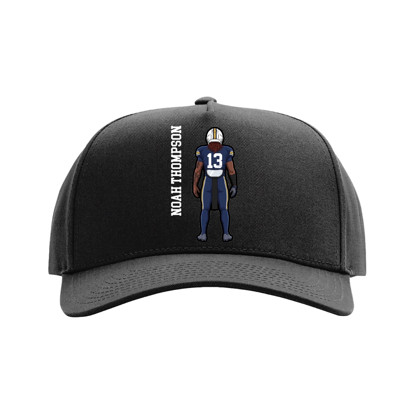 Full Fabric Five-Panel Champ Cap — Name Vertical in Black