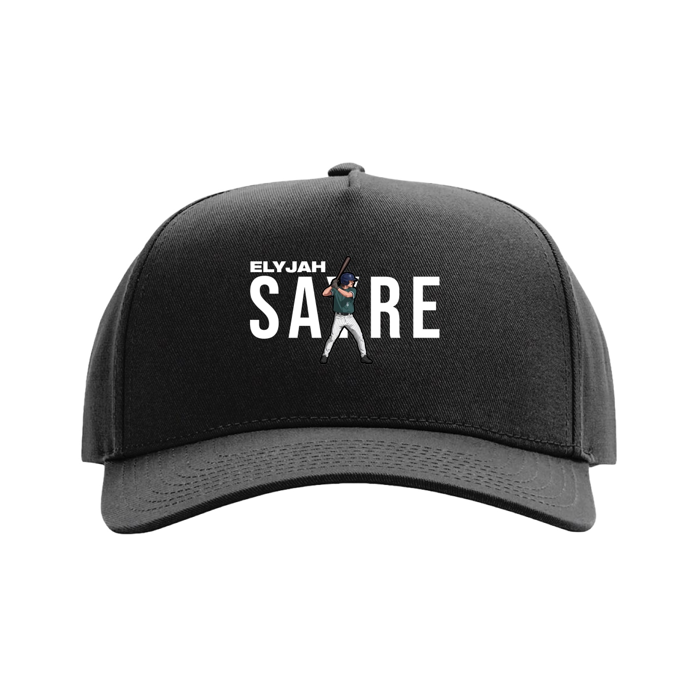 Full Fabric Five-Panel Champ Cap — Player Name in Black