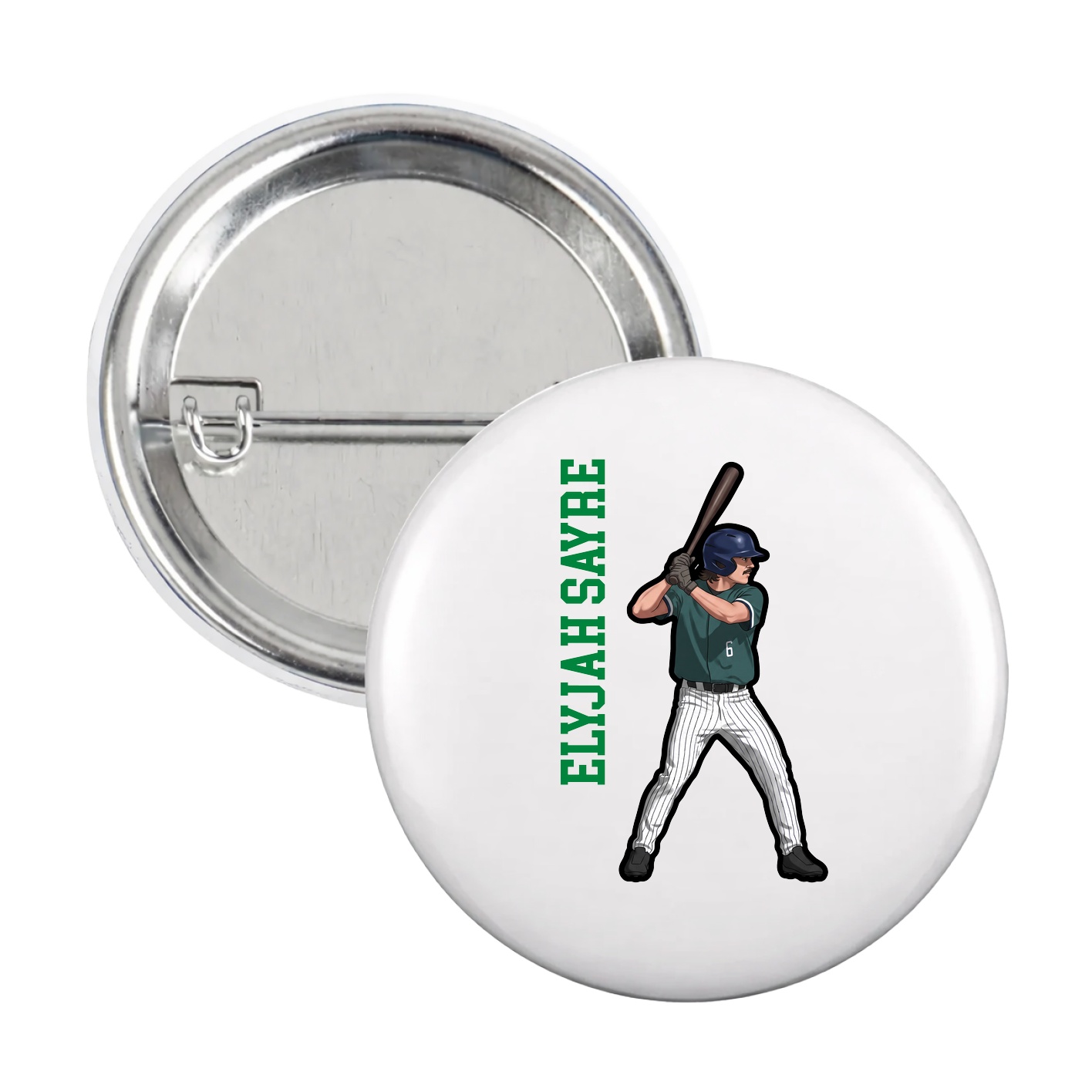 Game Day Button — Name Vertical in White