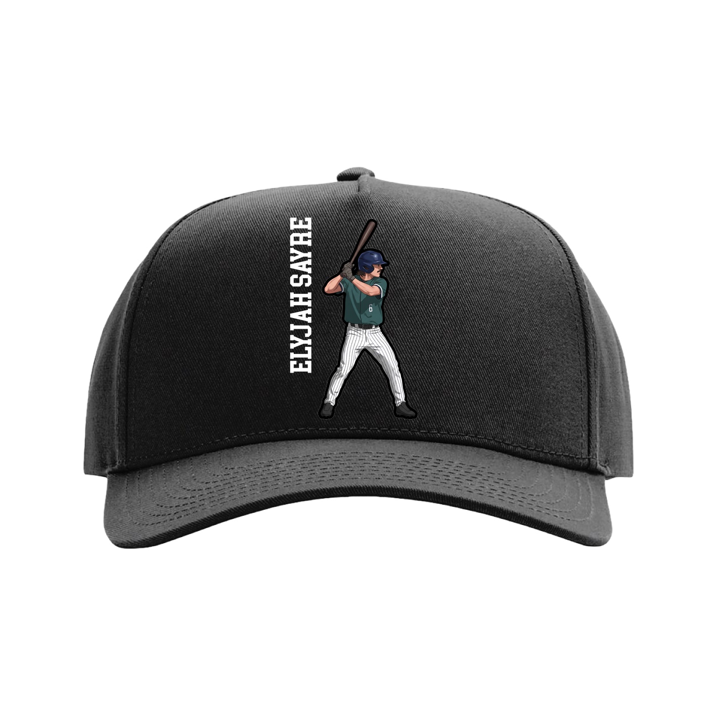 Full Fabric Five-Panel Champ Cap — Name Vertical in Black