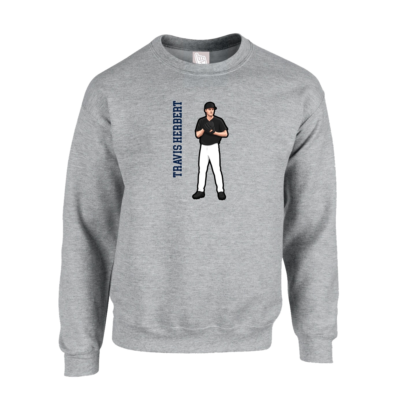 Fleece Crew — Name Vertical in Grey