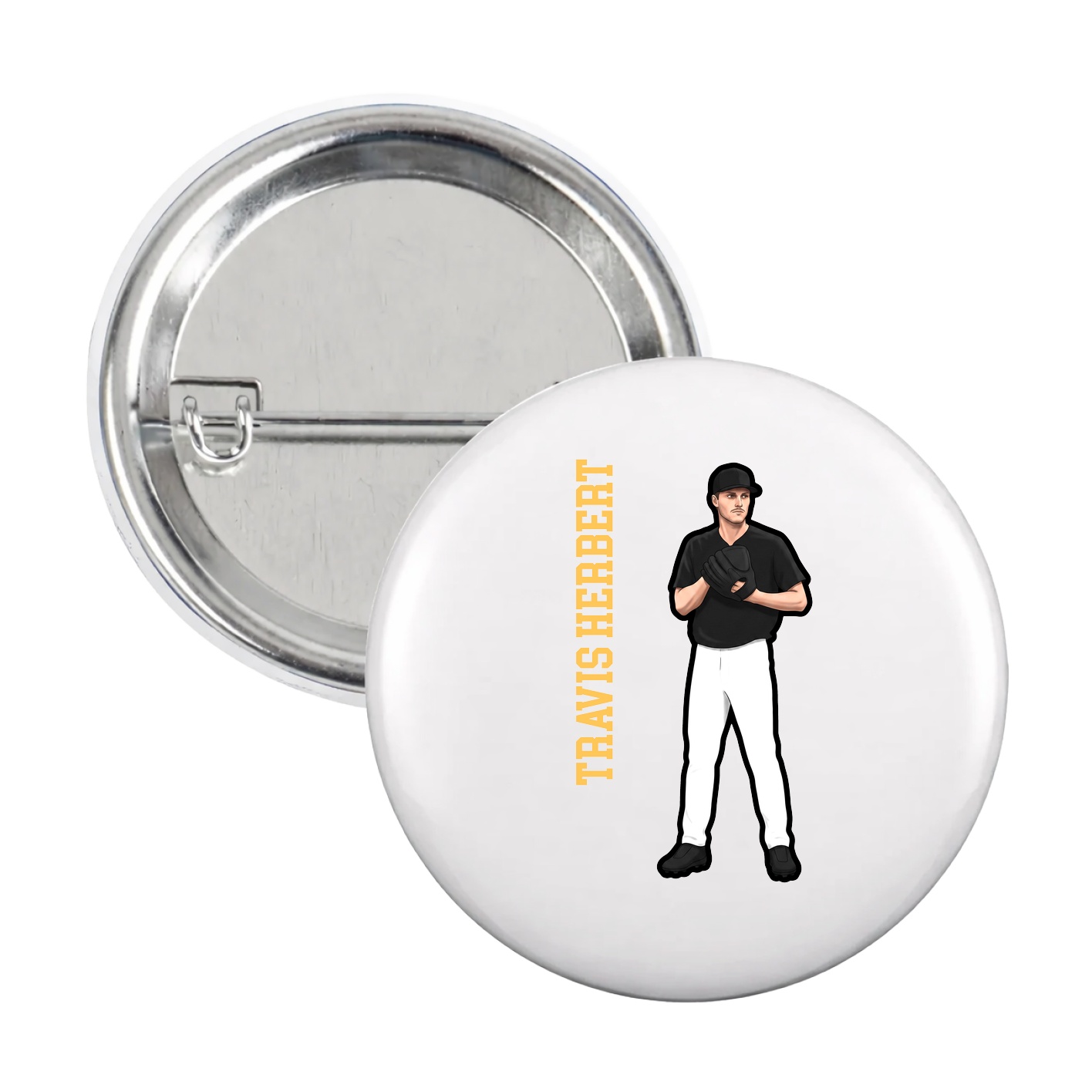 Game Day Button — Name Vertical in White