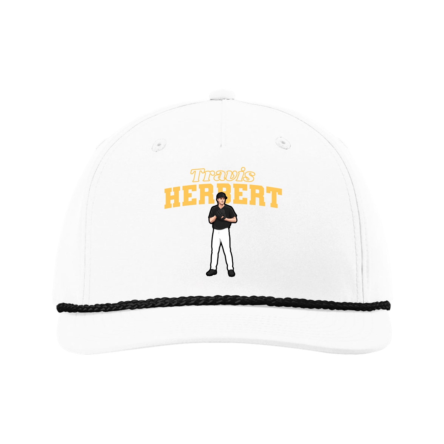 Five-Panel Classic Rope Cap — Name Arch in White