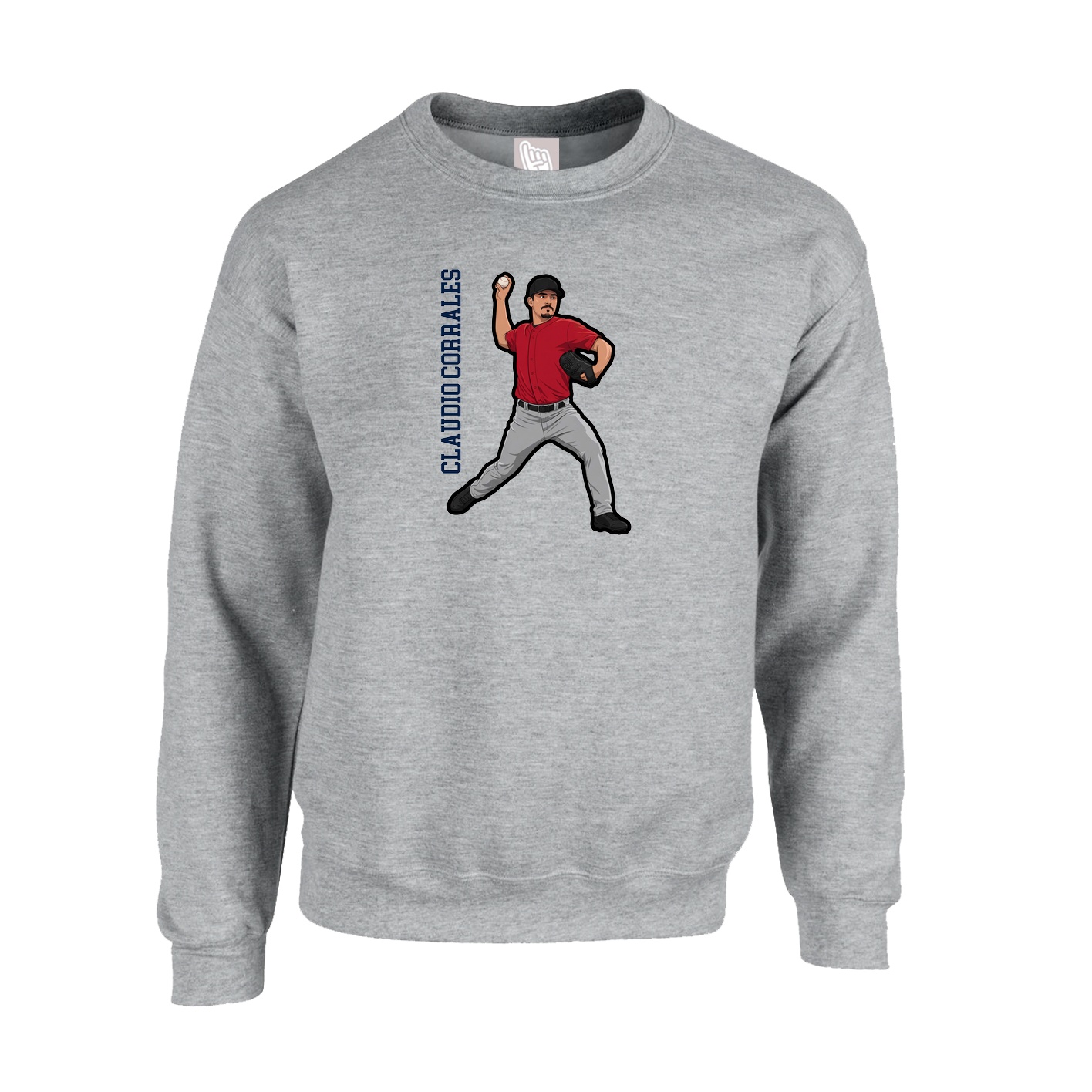 Fleece Crew — Name Vertical in Grey