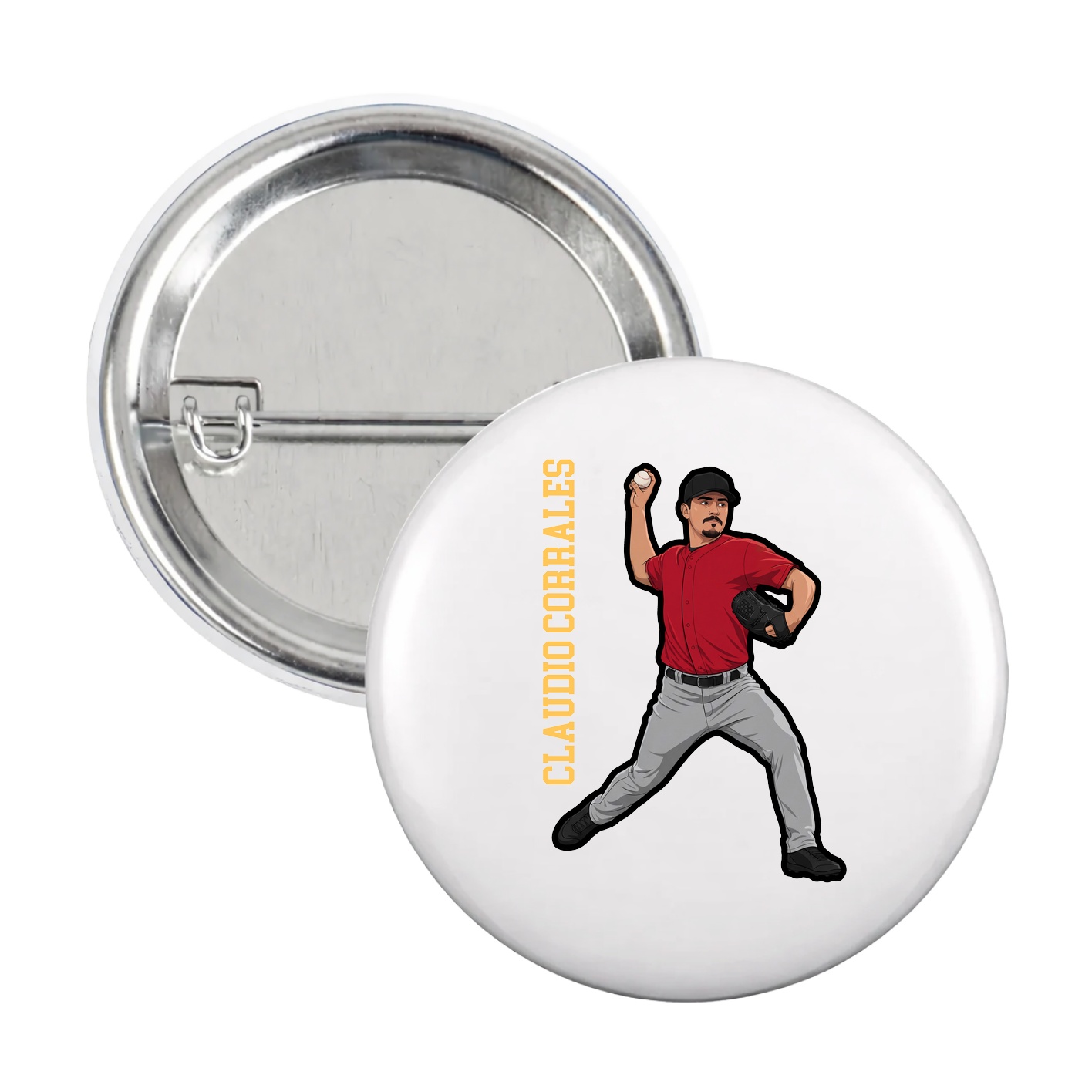 Game Day Button — Name Vertical in White