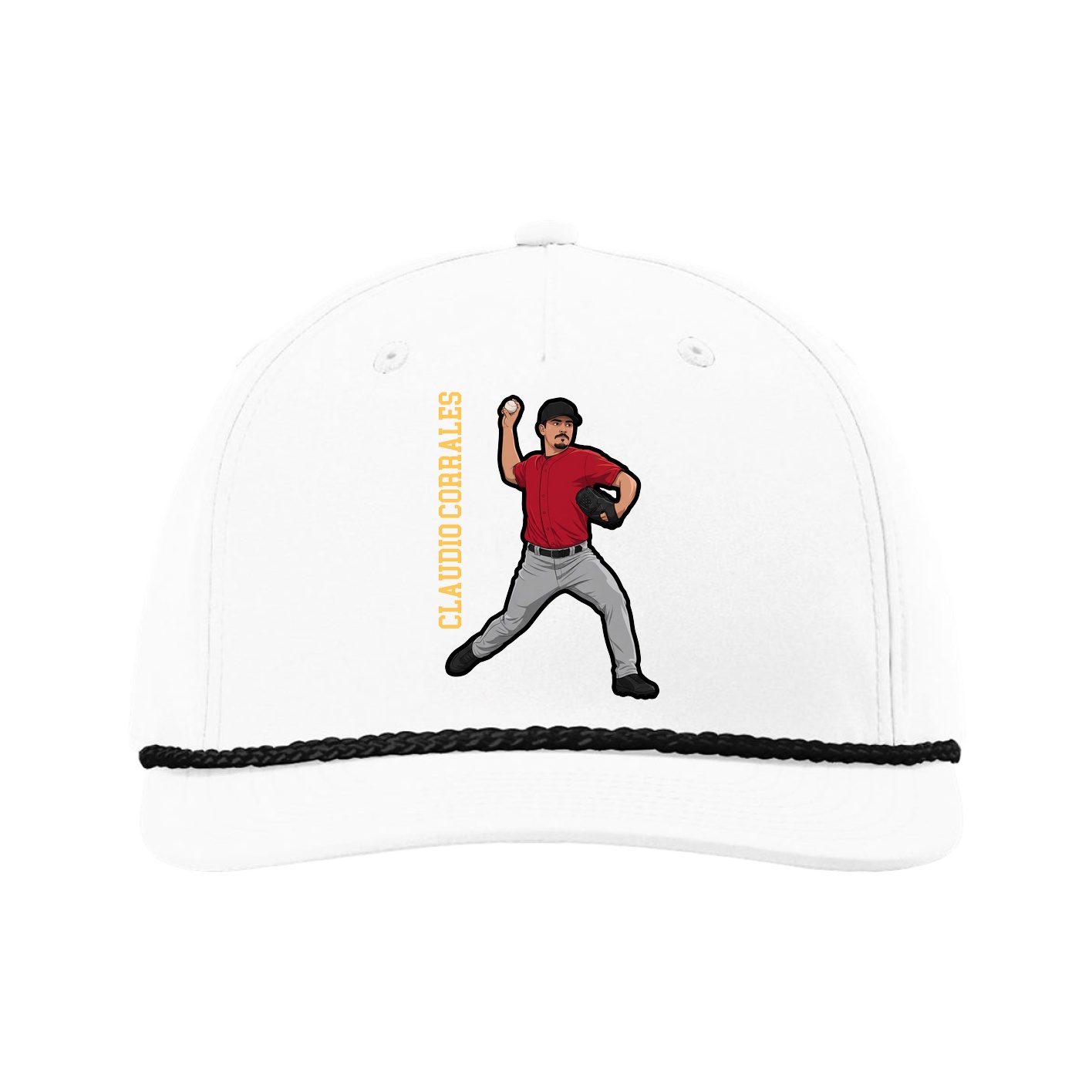 Five-Panel Classic Rope Cap — Name Vertical in White