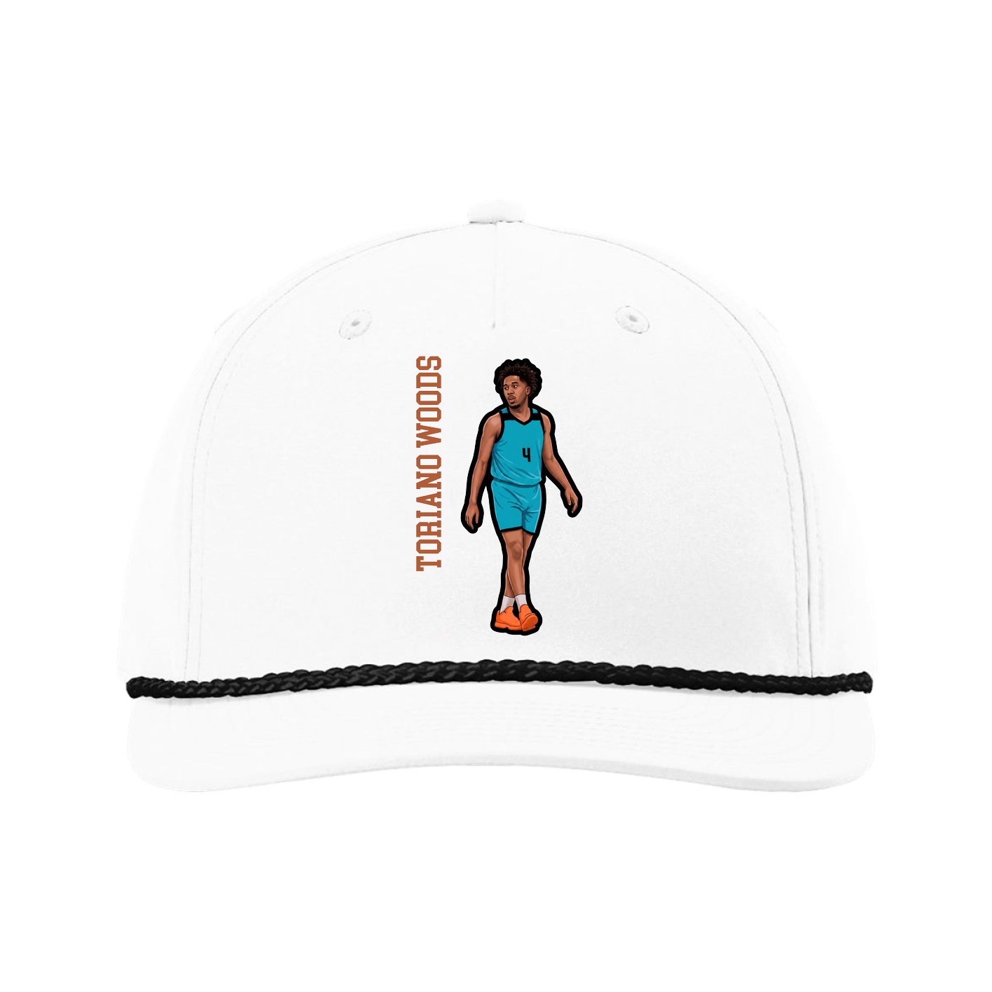 Five-Panel Classic Rope Cap — Name Vertical in White
