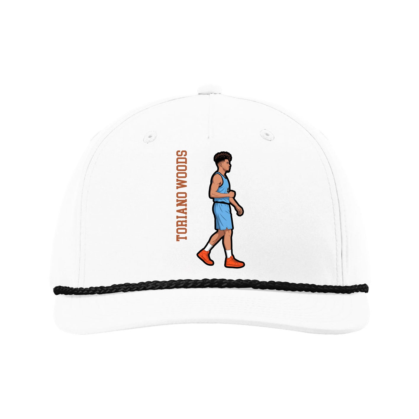 Five-Panel Classic Rope Cap — Name Vertical in White
