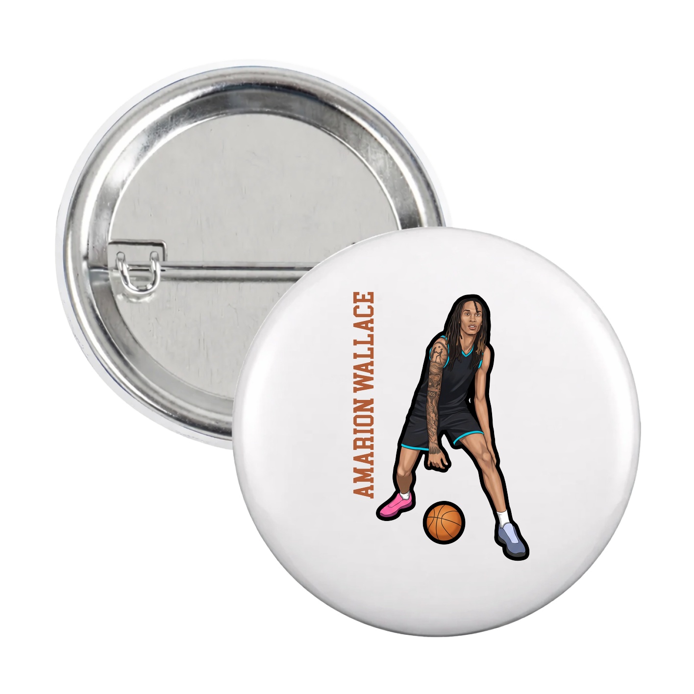 Game Day Button — Name Vertical in White