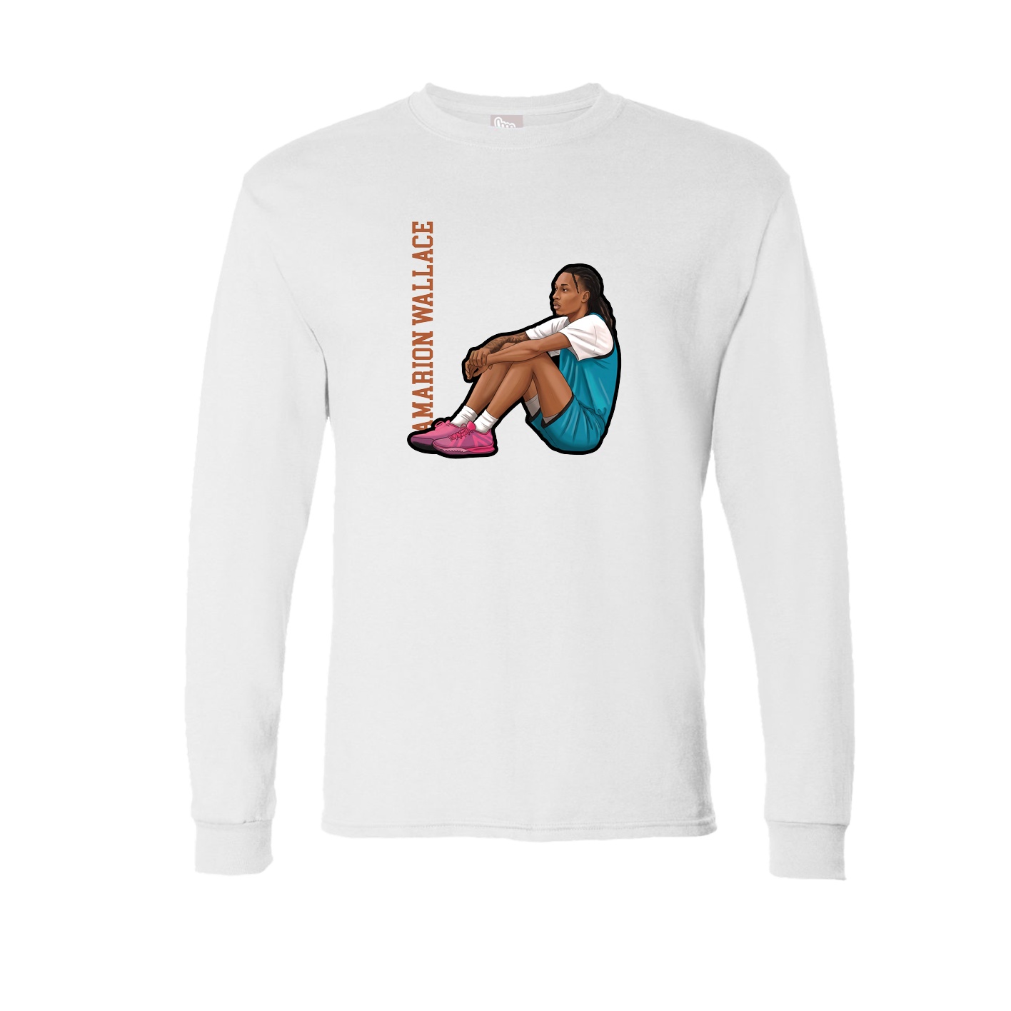 Long Sleeve Tee — Name Vertical in White
