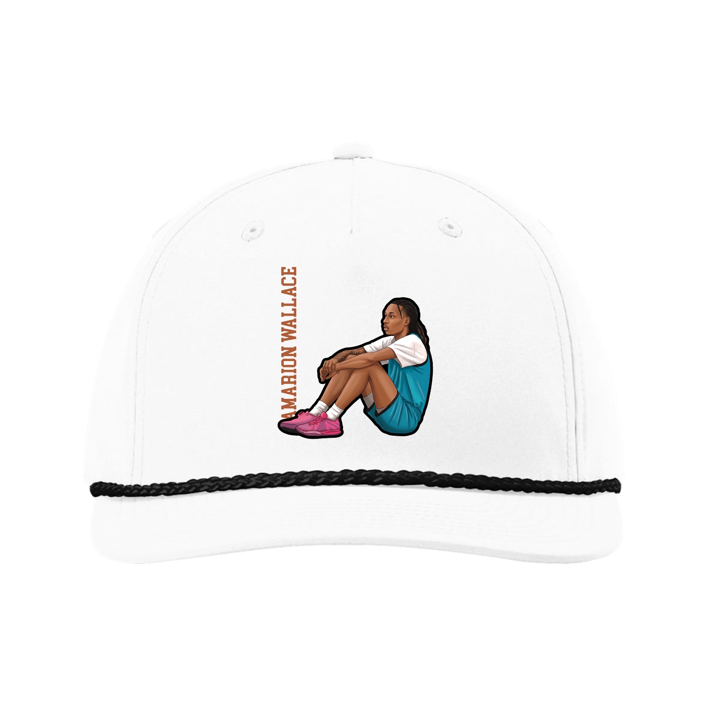 Five-Panel Classic Rope Cap — Name Vertical in White