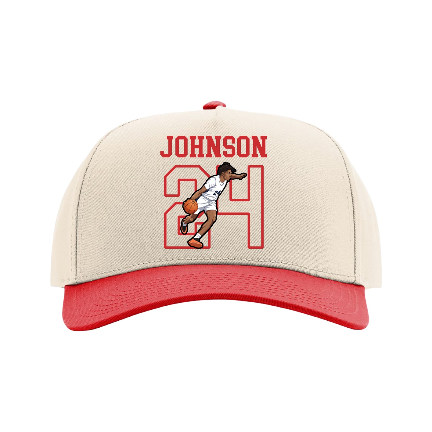 Full Fabric Five-Panel Champ Cap — Shirsey in Cream/Red