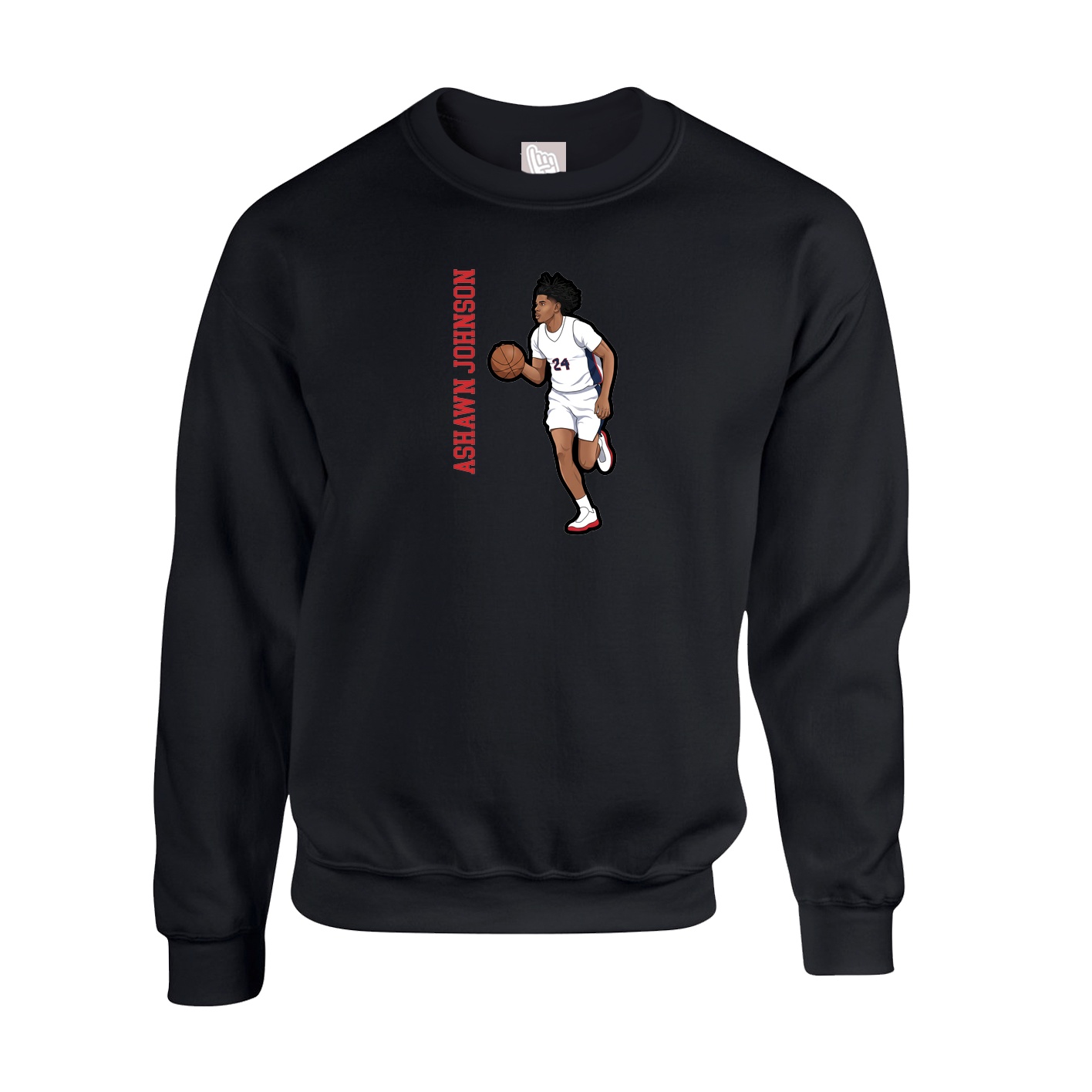 Fleece Crew — Name Vertical in Black