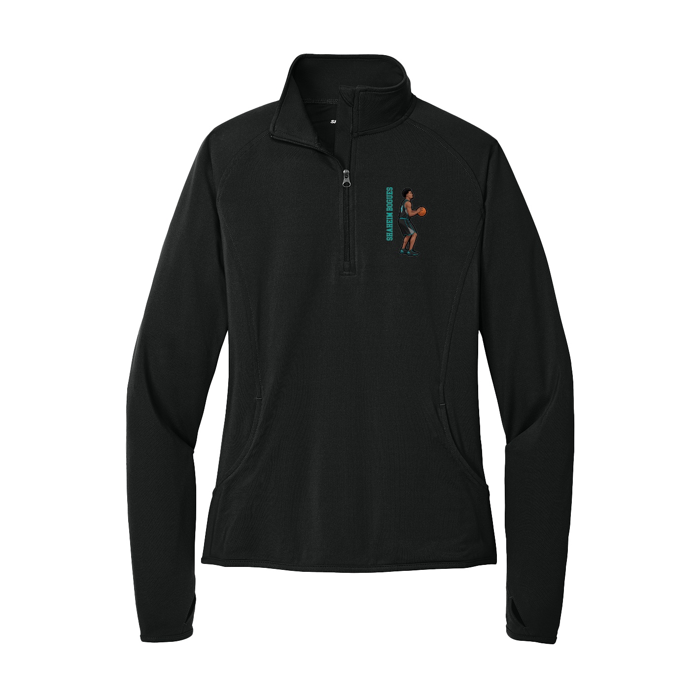 Women's Q-Zip Pullover — Name Vertical in Black