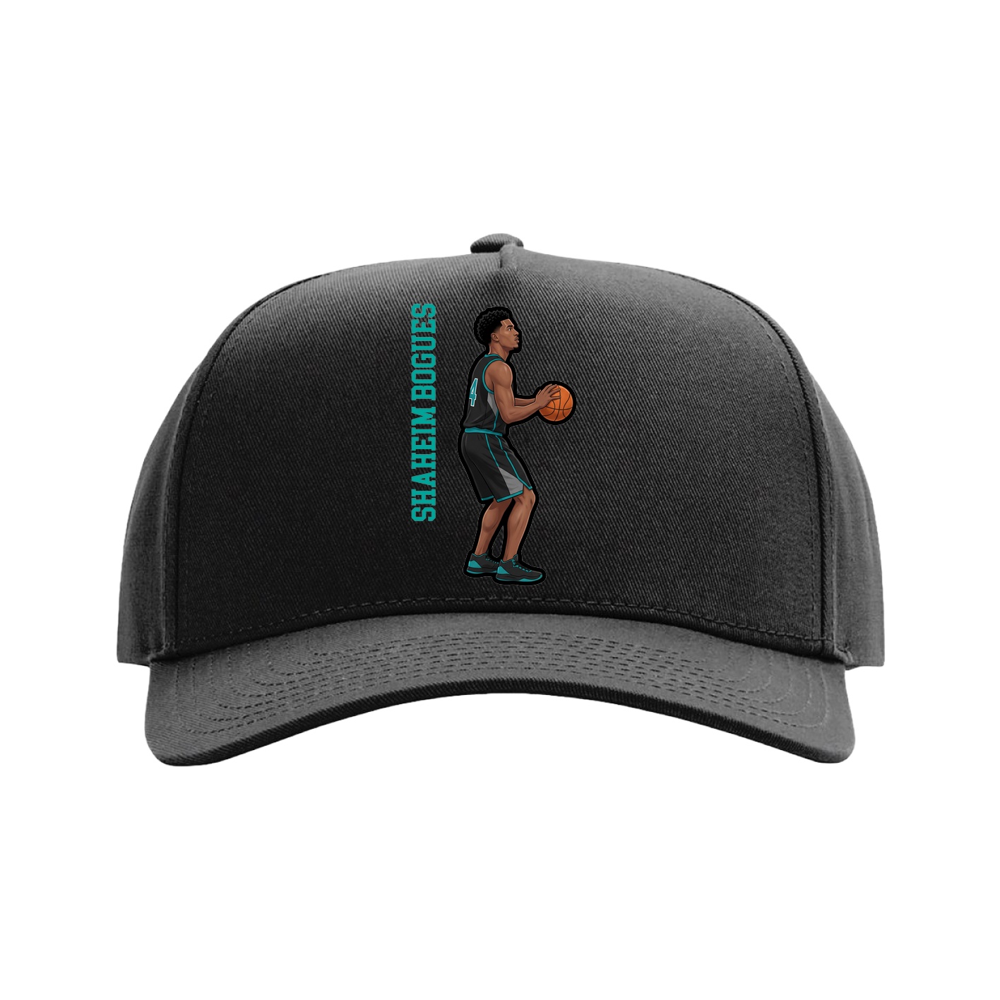 Full Fabric Five-Panel Champ Cap — Name Vertical in Black