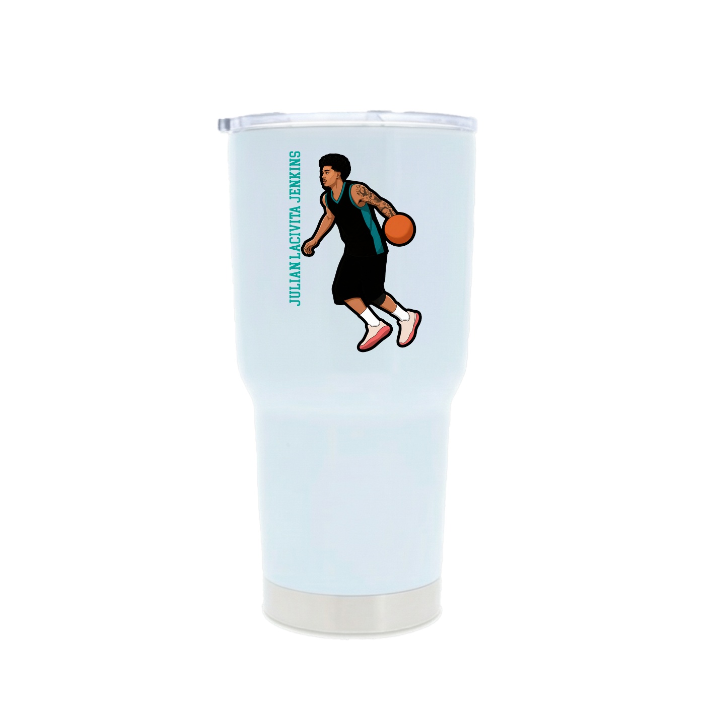 30oz Stainless Steel Tumbler — Name Vertical in White