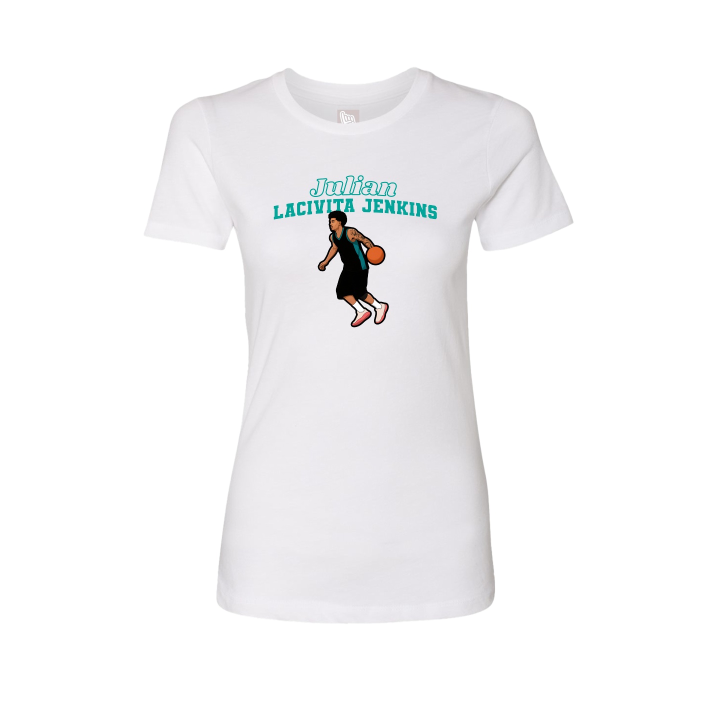 Fitted Women's Tee — Name Arch in White