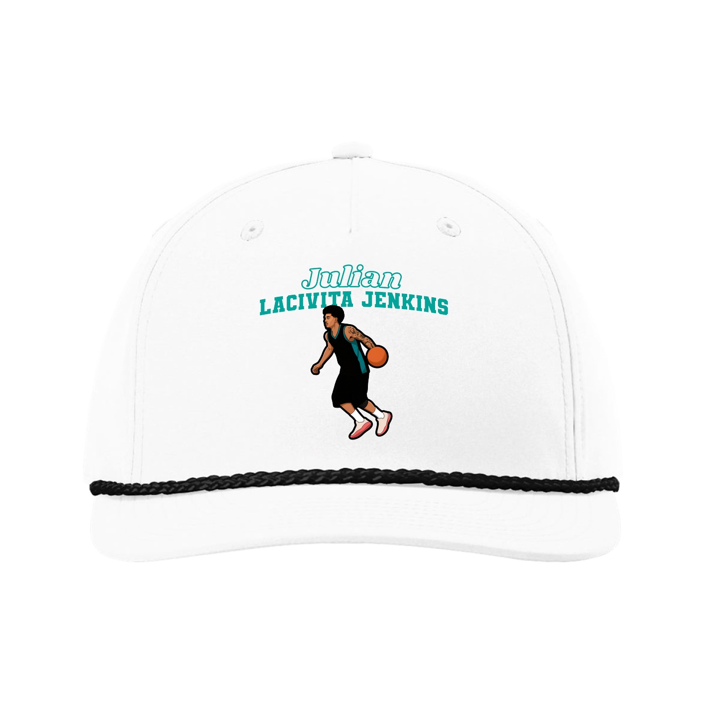 Five-Panel Classic Rope Cap — Name Arch in White