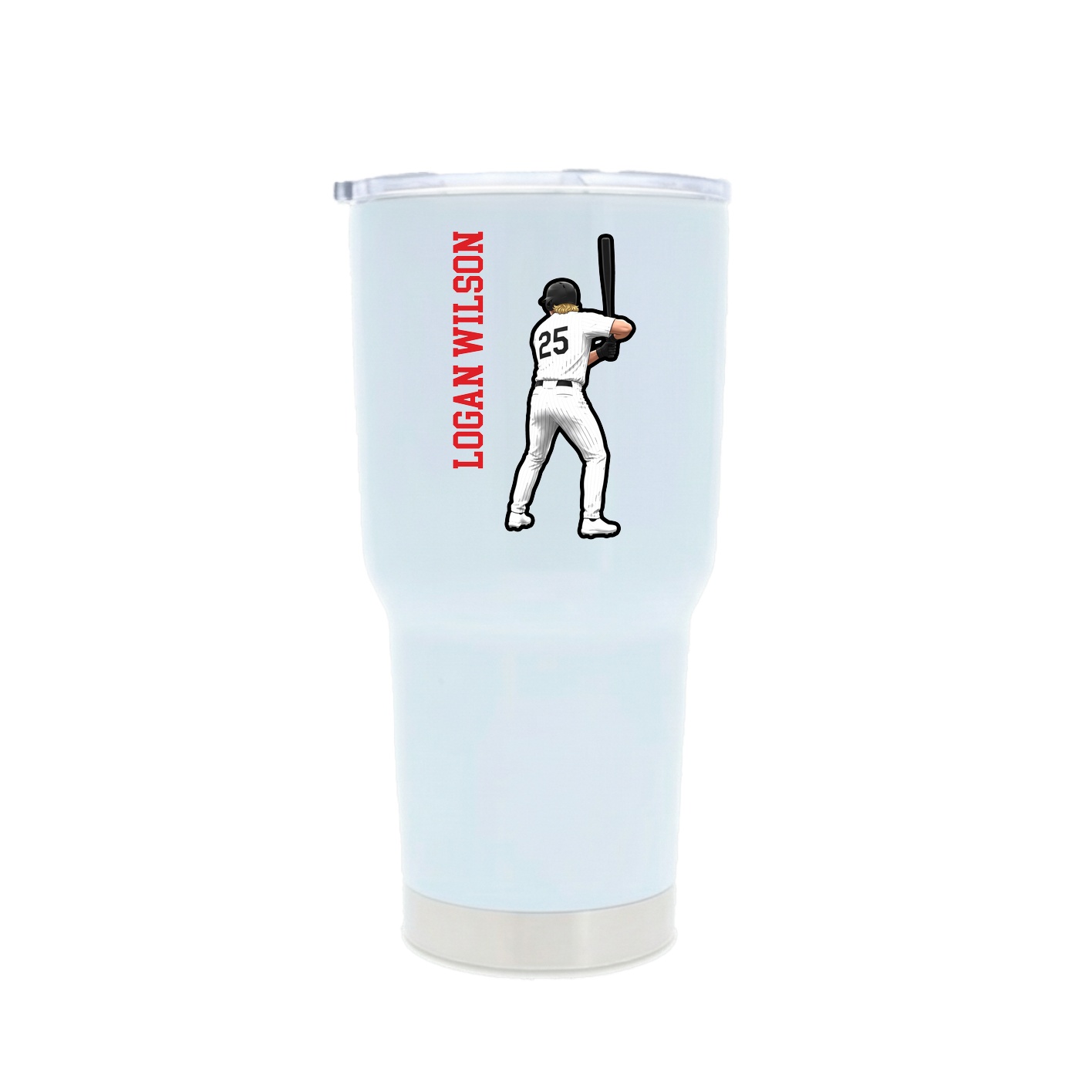 30oz Stainless Steel Tumbler — Name Vertical in White