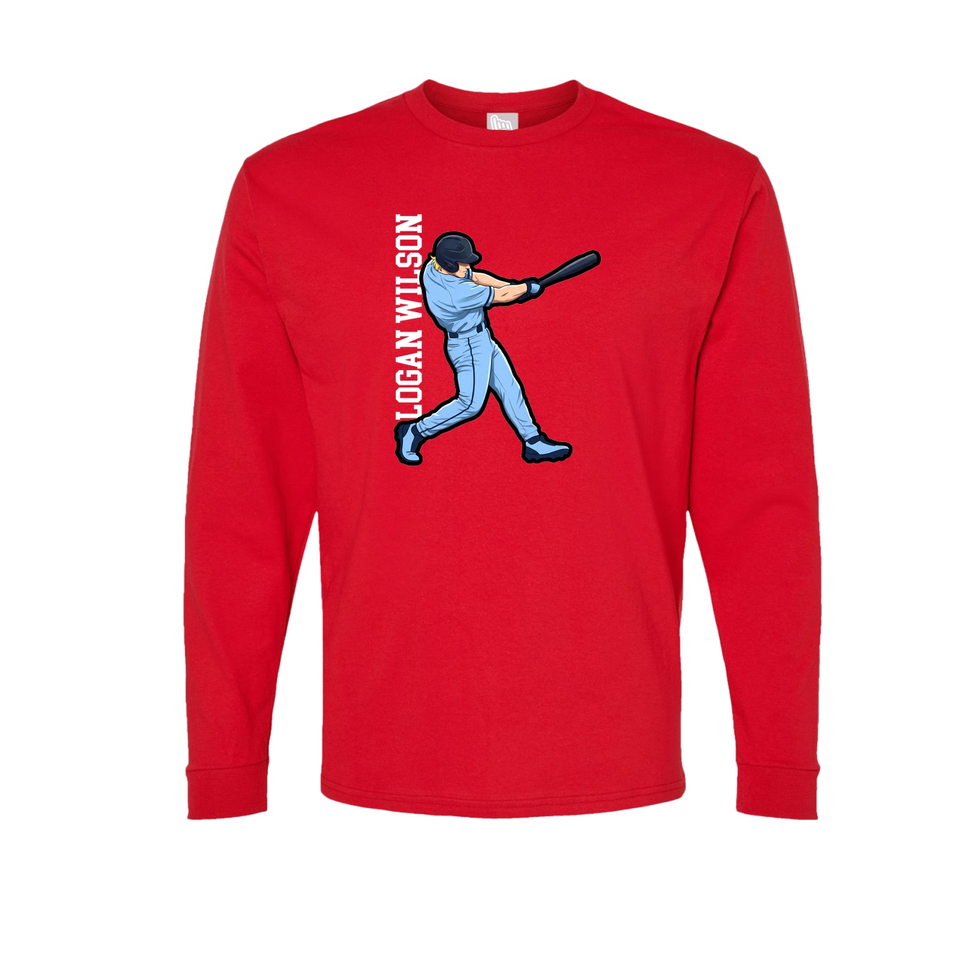 Long Sleeve Tee — Name Vertical in Red