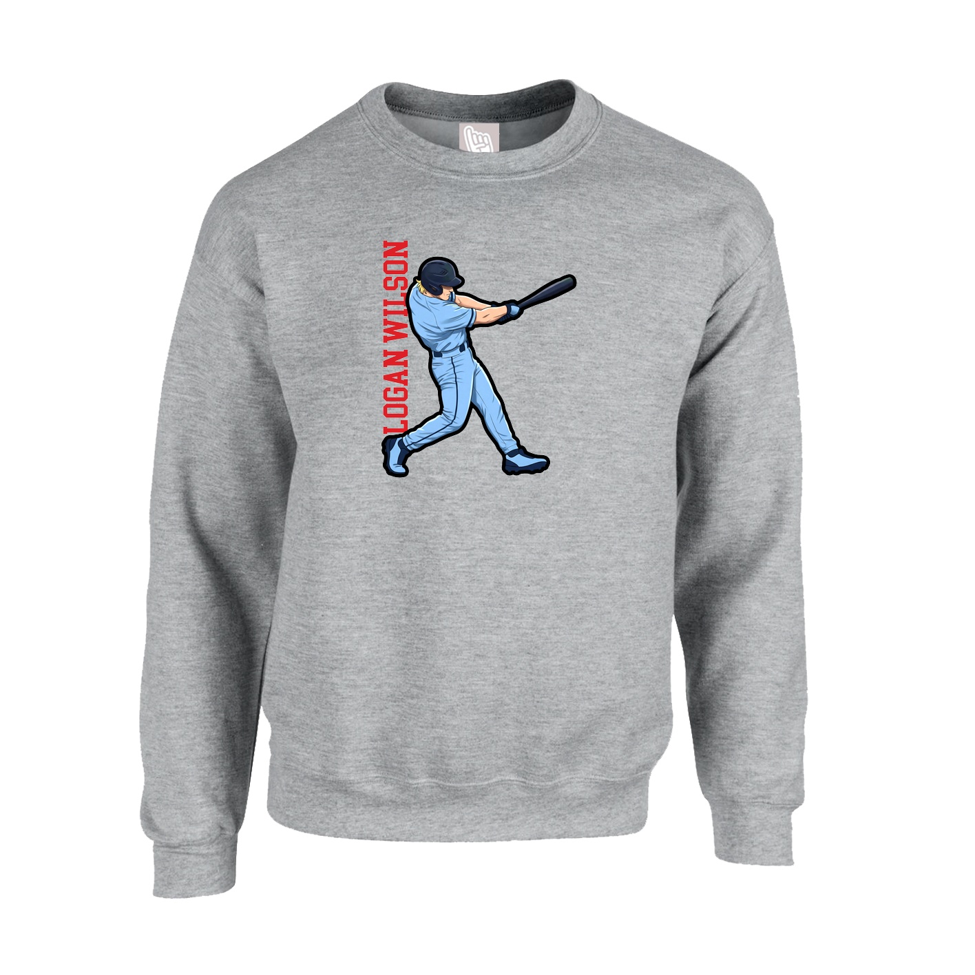 Fleece Crew — Name Vertical in Grey