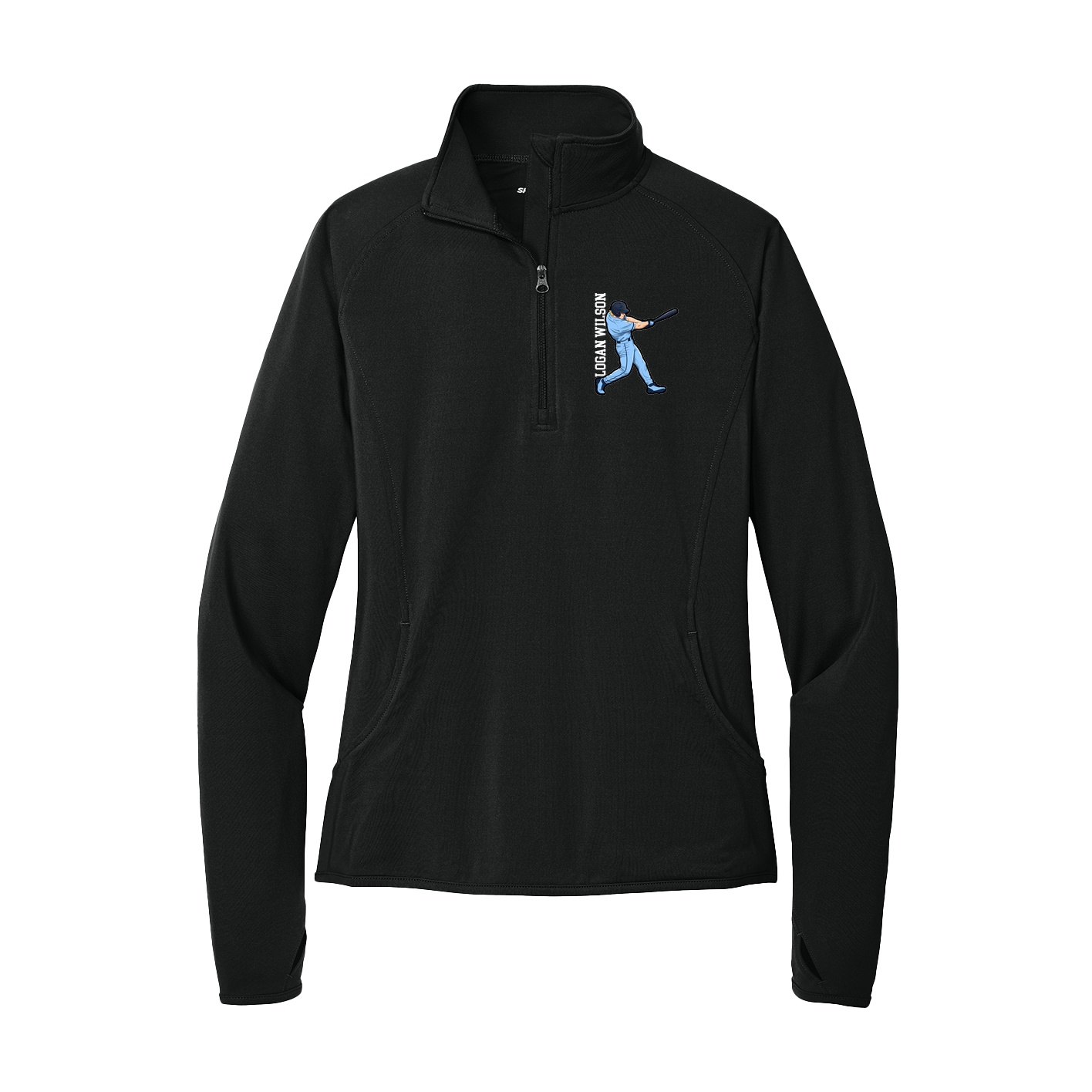 Women's Q-Zip Pullover — Name Vertical in Black