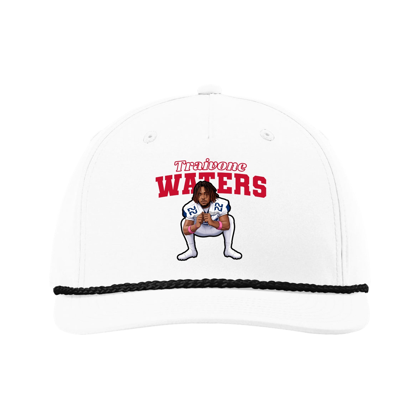Five-Panel Classic Rope Cap — Name Arch in White