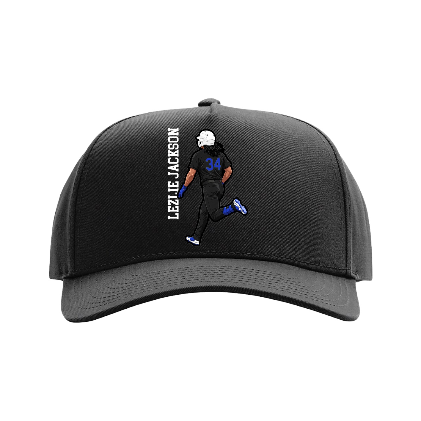 Full Fabric Five-Panel Champ Cap — Name Vertical in Black