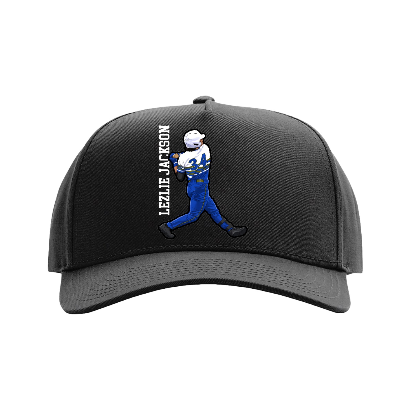 Full Fabric Five-Panel Champ Cap — Name Vertical in Black