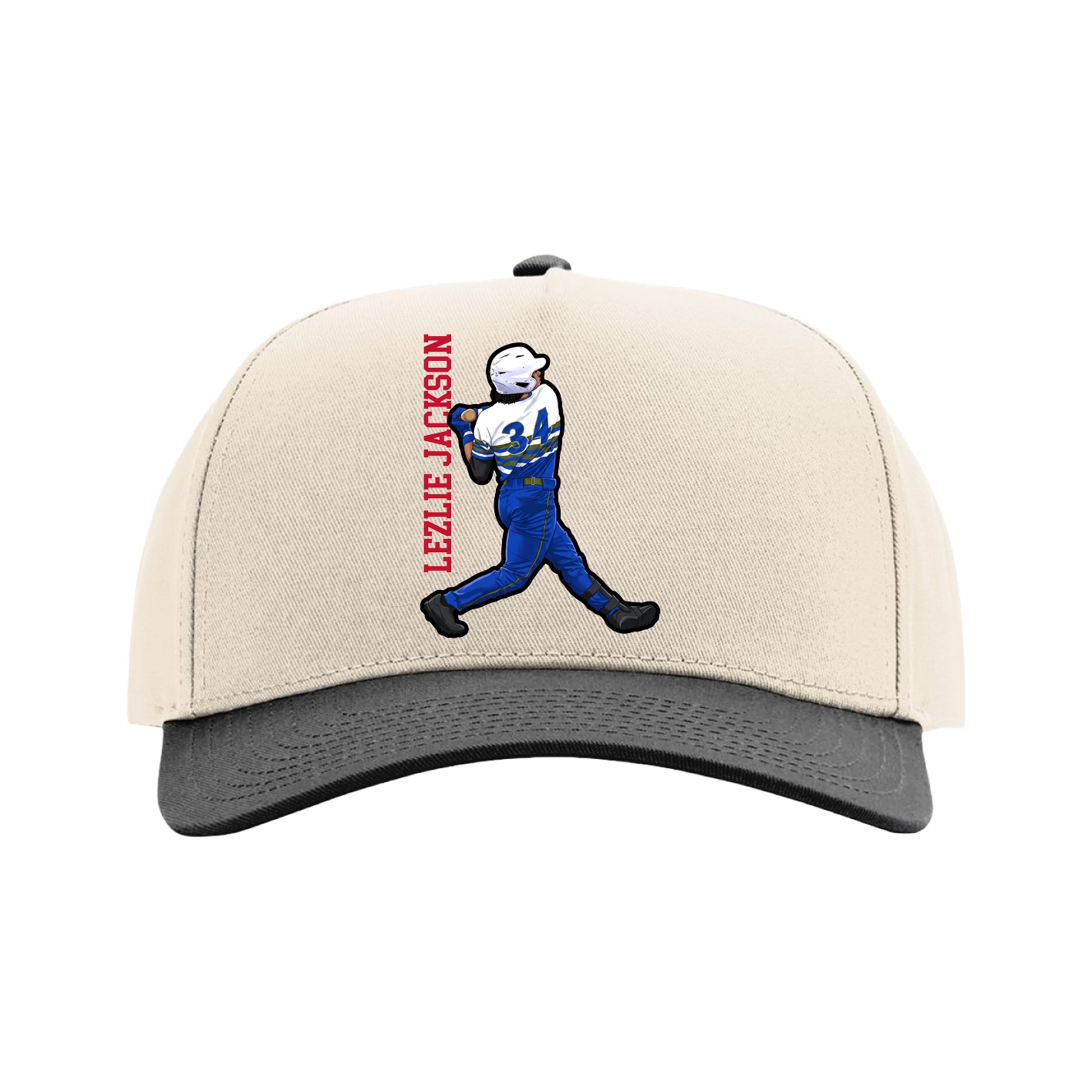 Full Fabric Five-Panel Champ Cap — Name Vertical in Cream/Black