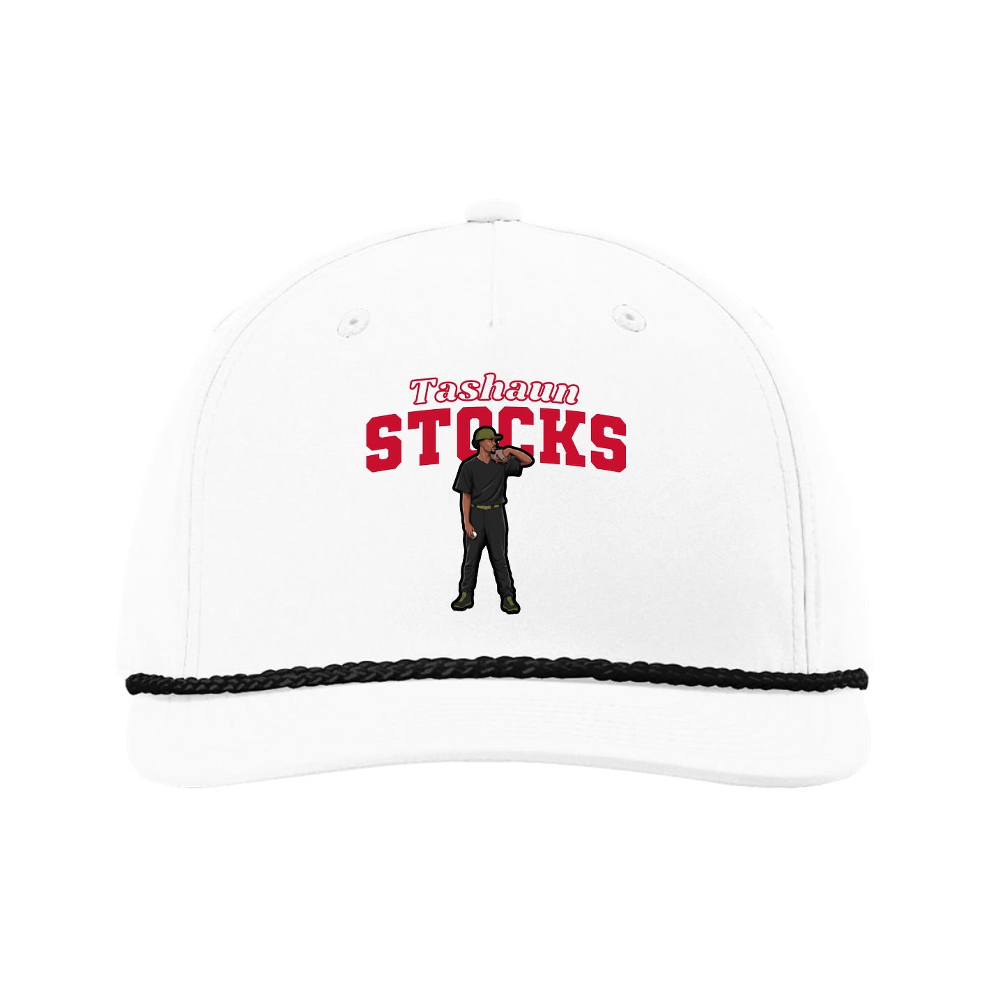 Five-Panel Classic Rope Cap — Name Arch in White