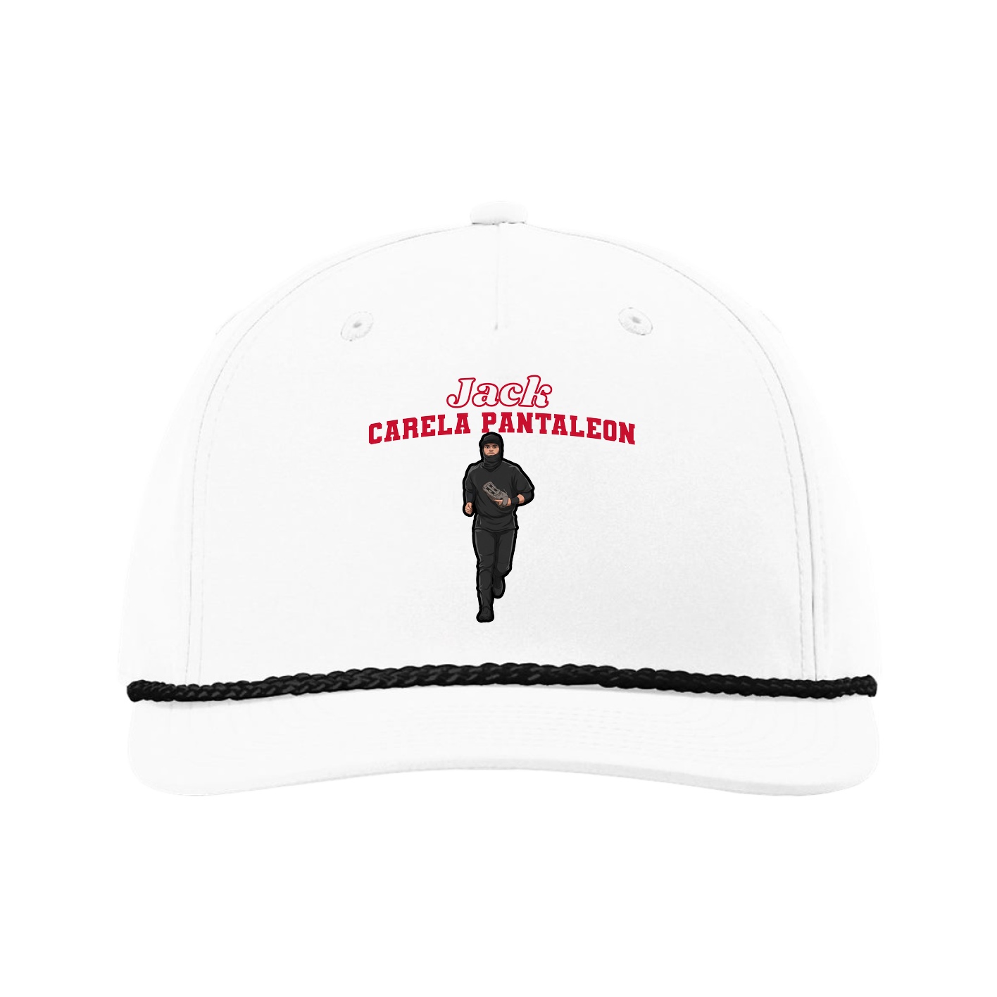 Five-Panel Classic Rope Cap — Name Arch in White