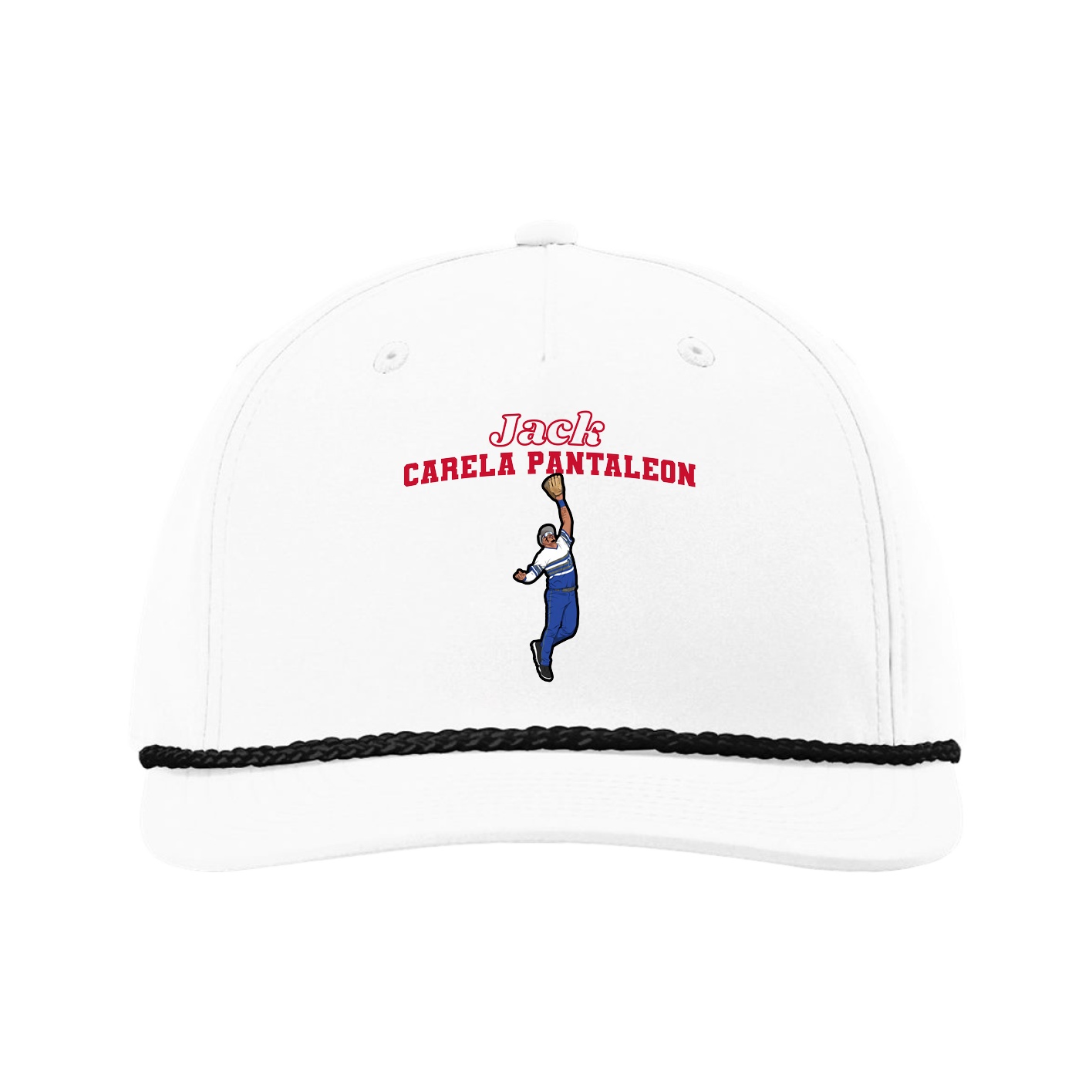 Five-Panel Classic Rope Cap — Name Arch in White