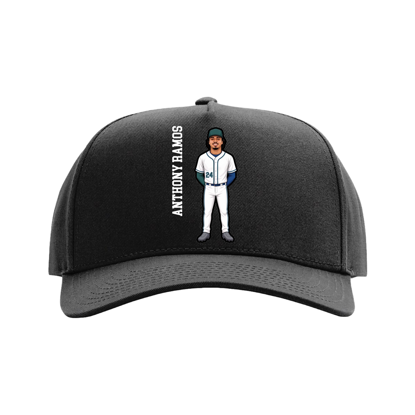 Full Fabric Five-Panel Champ Cap — Name Vertical in Black