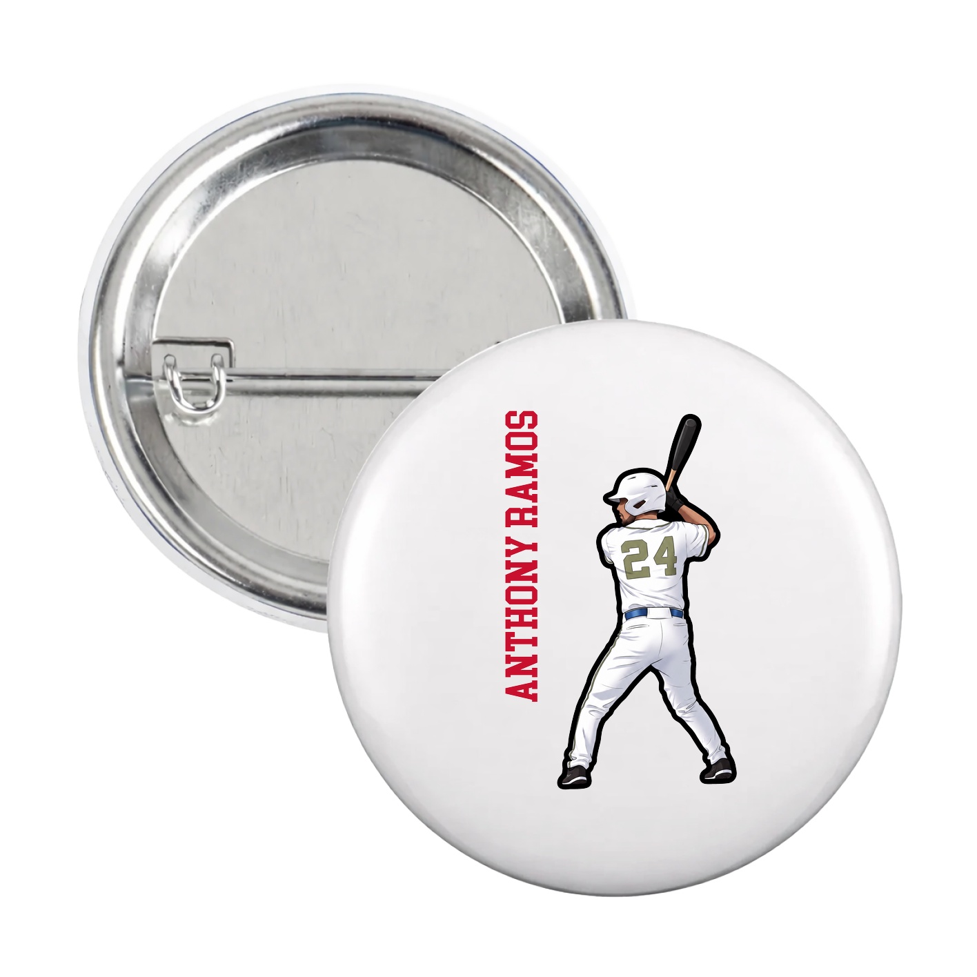 Game Day Button — Name Vertical in White