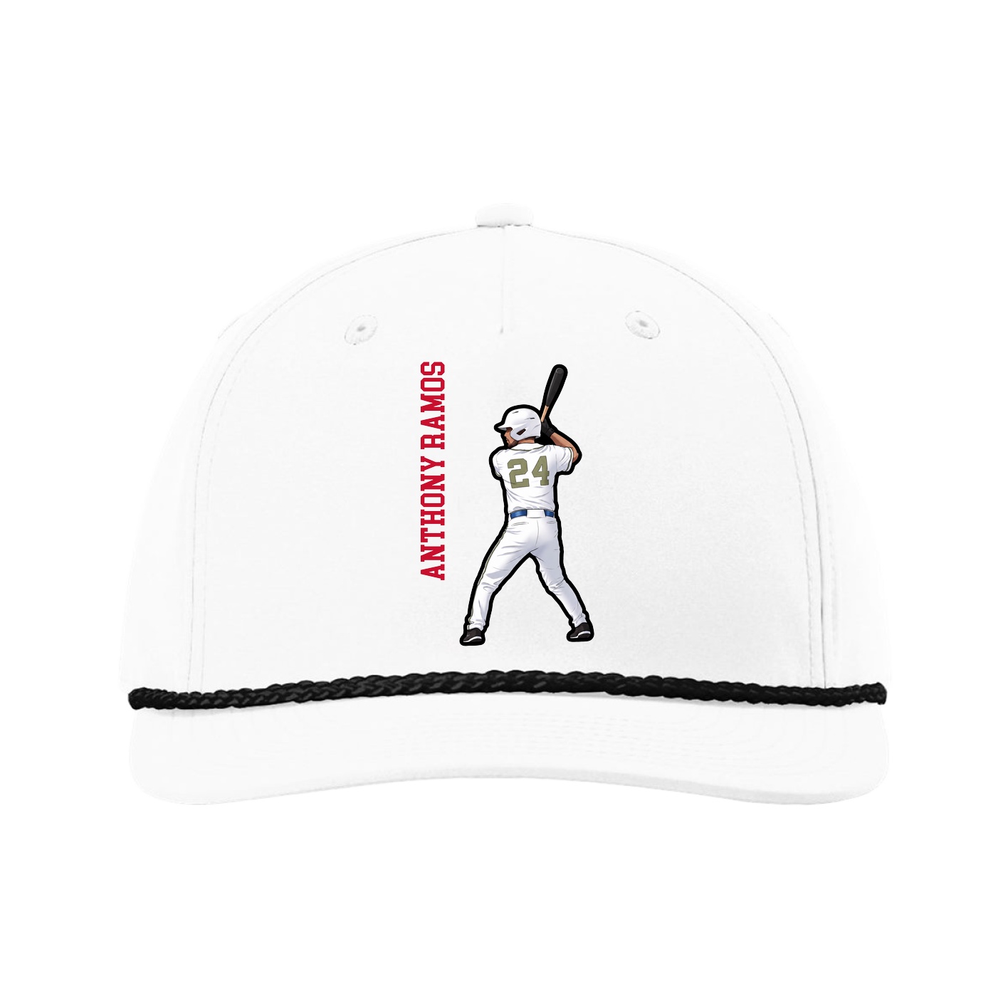 Five-Panel Classic Rope Cap — Name Vertical in White